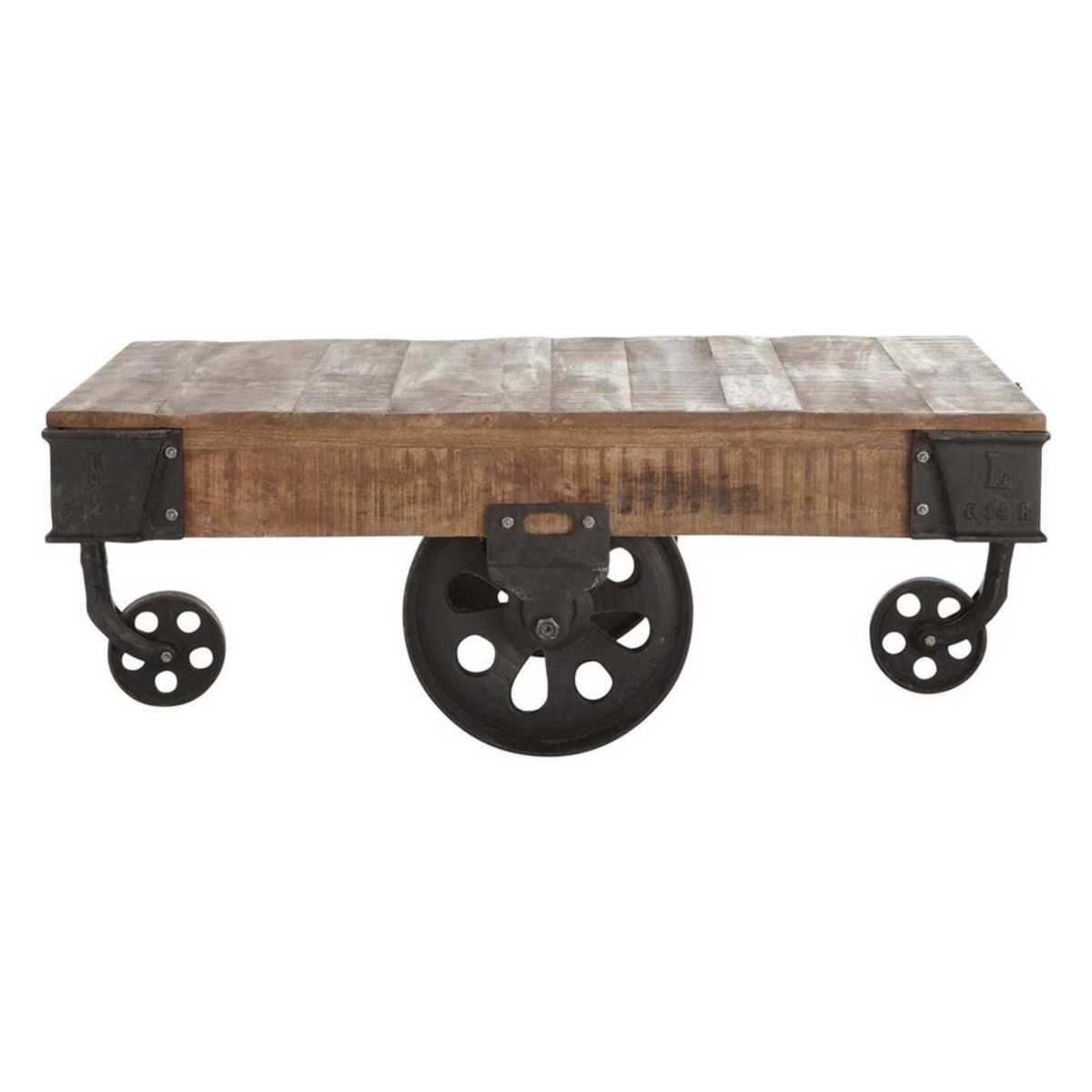 Solid mango wood and metal industrial coffee table on castors W 130cm Colorado – image 1