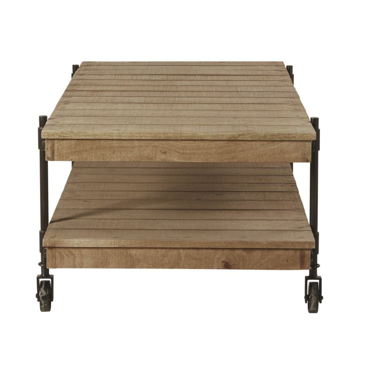 Industrial Wheeled Coffee Table in Mango Wood and Black Metal Carrello – image 3