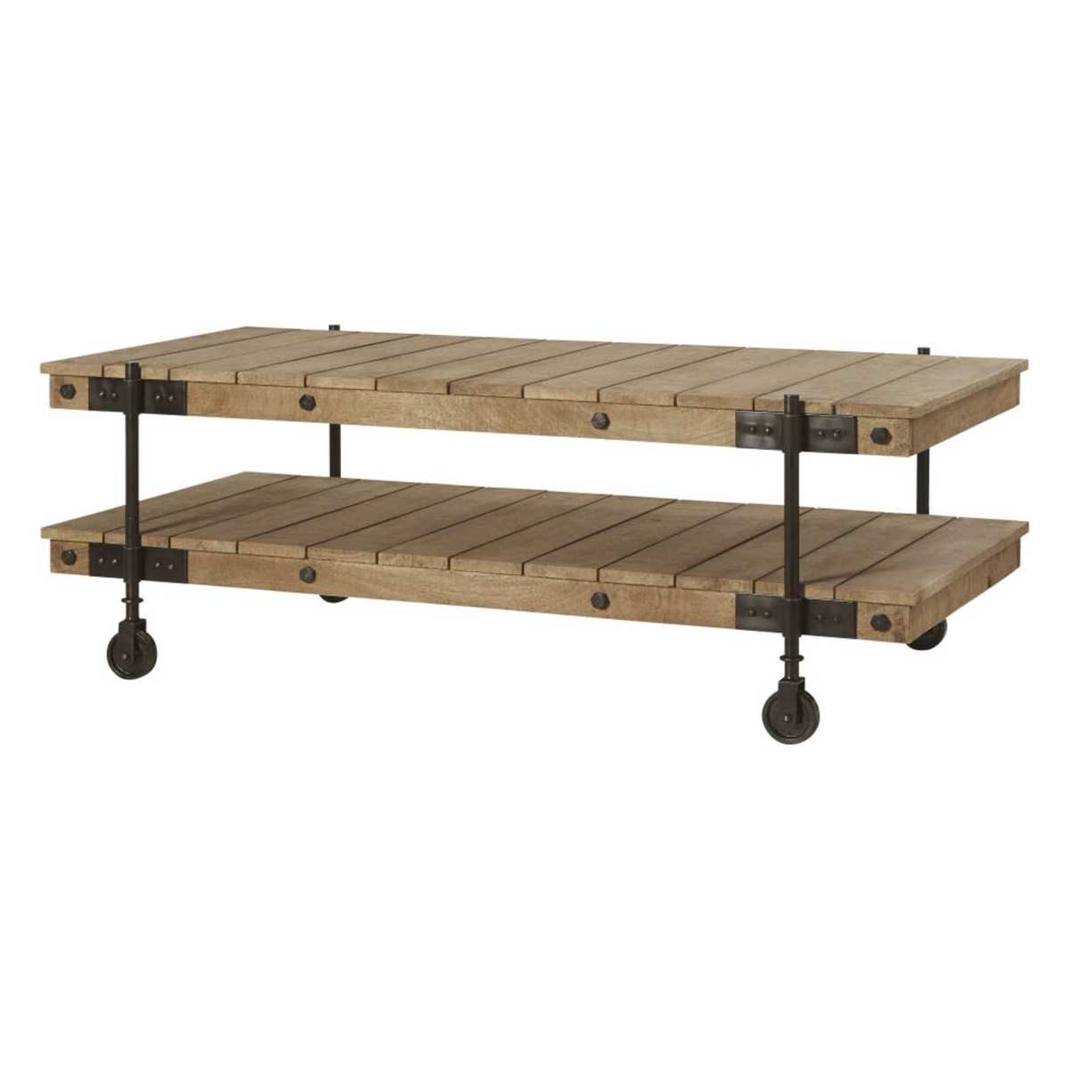Industrial Wheeled Coffee Table in Mango Wood and Black Metal Carrello – image 1