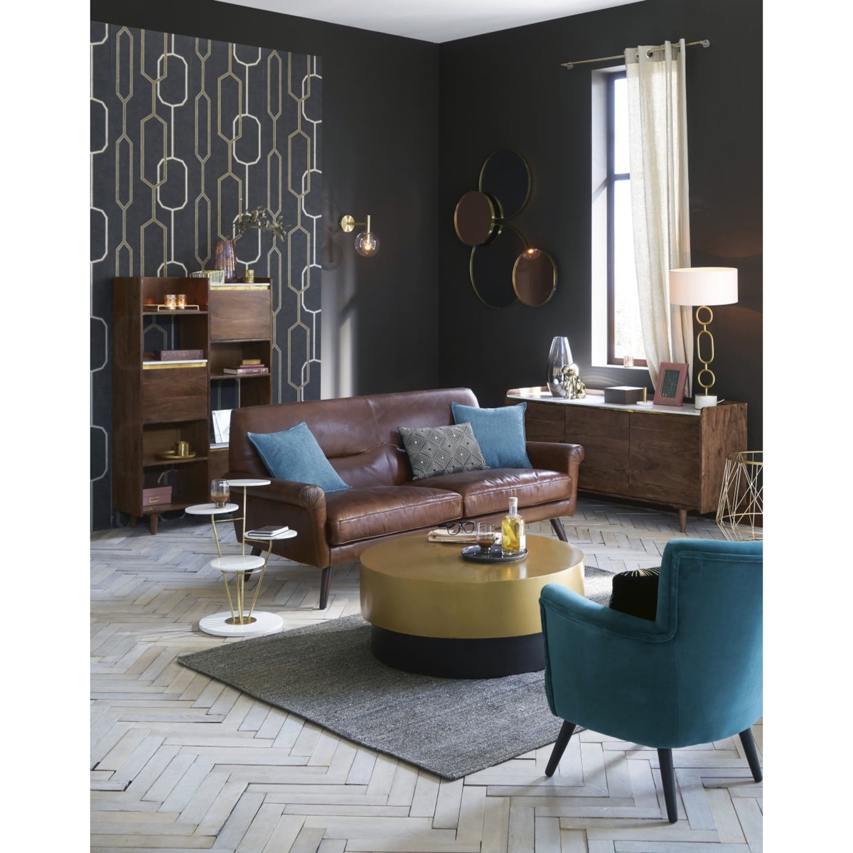 Brown and Gold Metal Round Coffee Table Moka – image 4