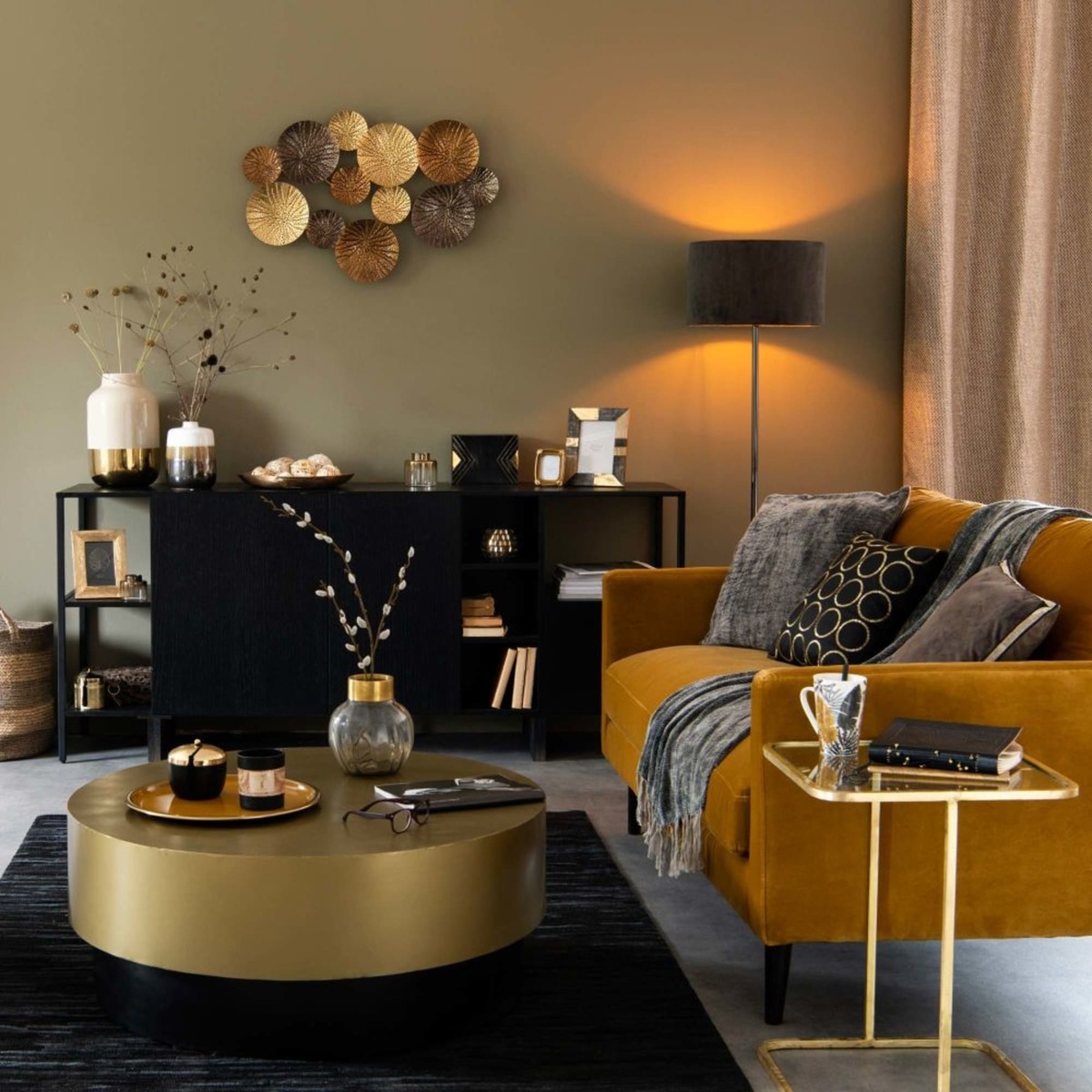 Brown and Gold Metal Round Coffee Table Moka – image 5