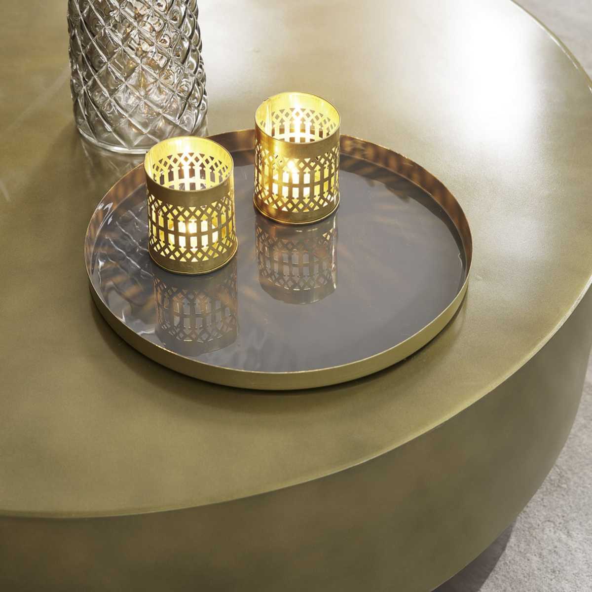 Brown and Gold Metal Round Coffee Table Moka – image 6