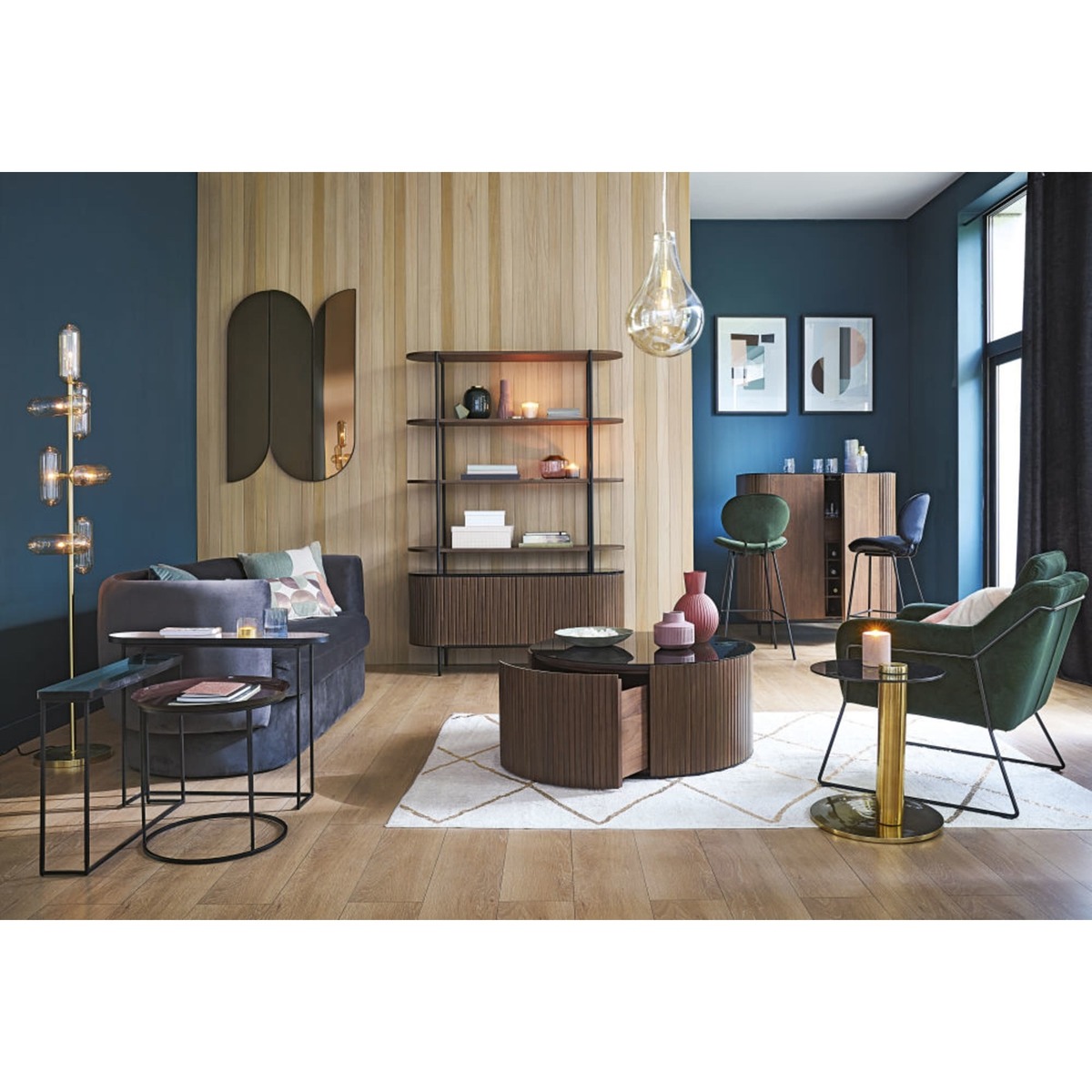 Round Tempered Glass 1-Drawer Coffee Table Spiga – image 2