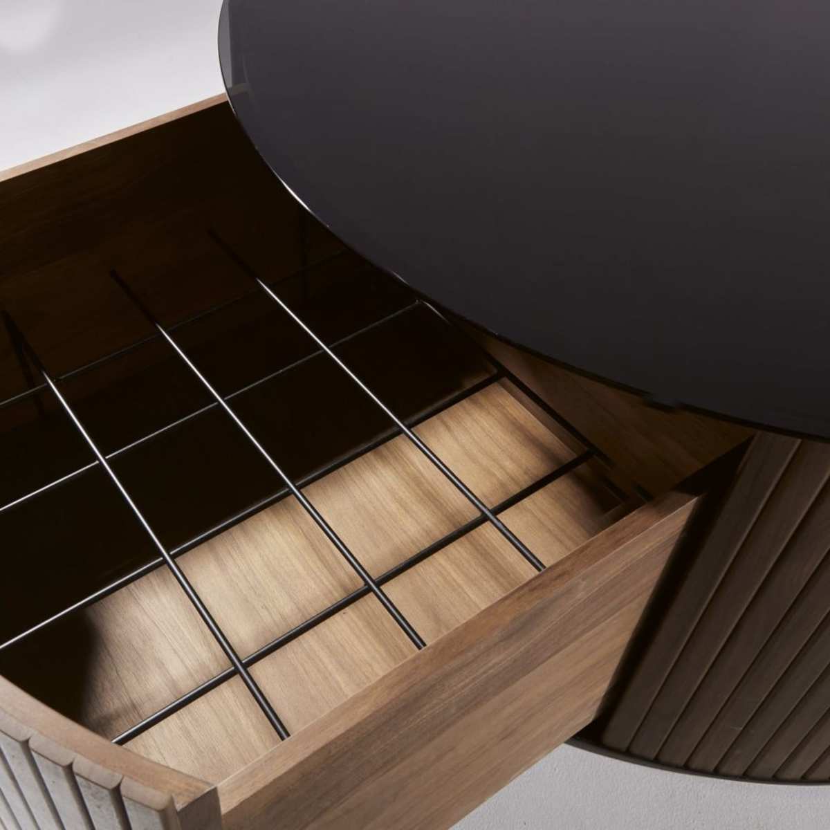 Round Tempered Glass 1-Drawer Coffee Table Spiga – image 4