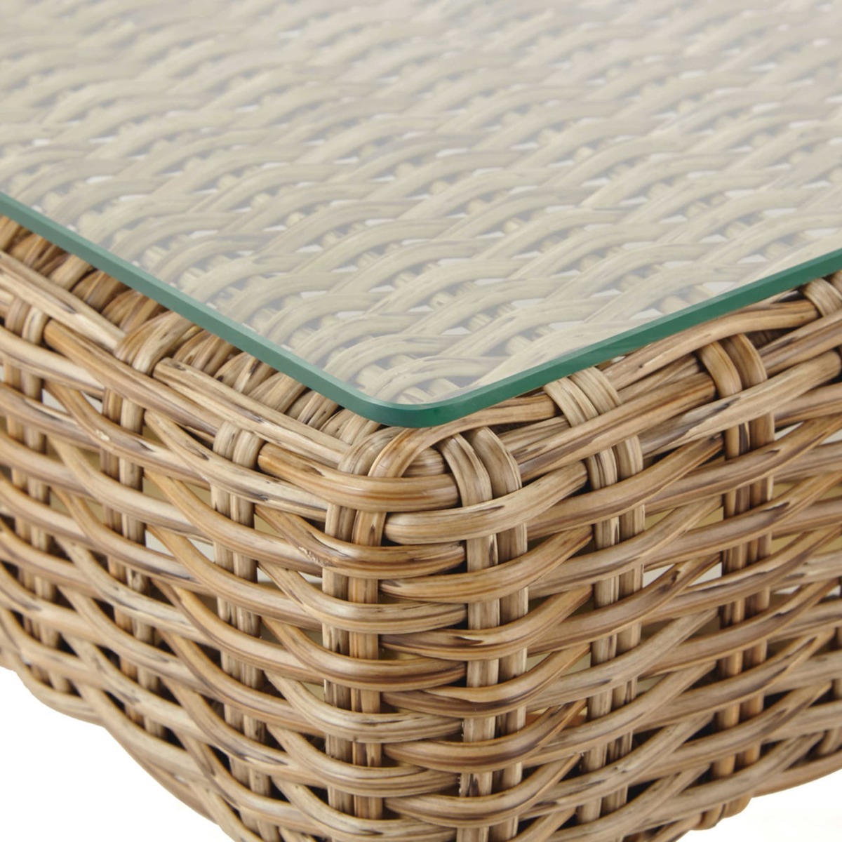 Wicker and tempered glass garden coffee table W 80cm Feroe – image 3