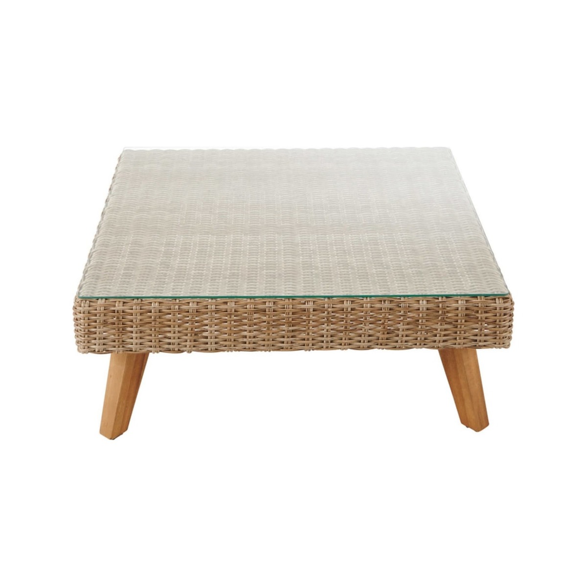 Wicker and tempered glass garden coffee table W 80cm Feroe – image 2