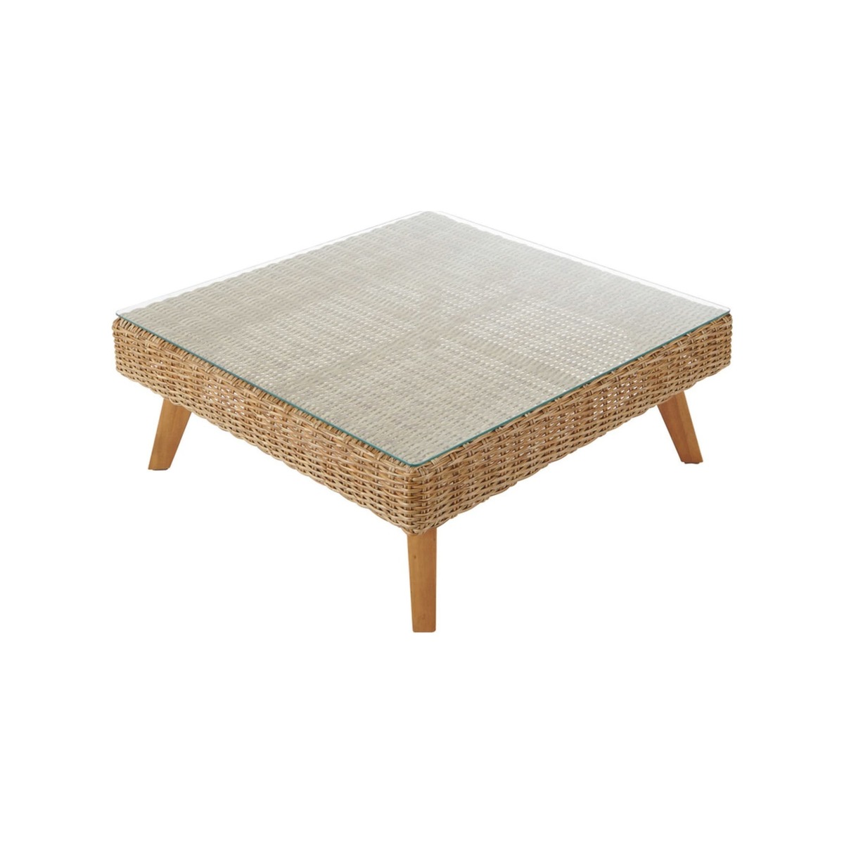 Wicker and tempered glass garden coffee table W 80cm Feroe – image 1