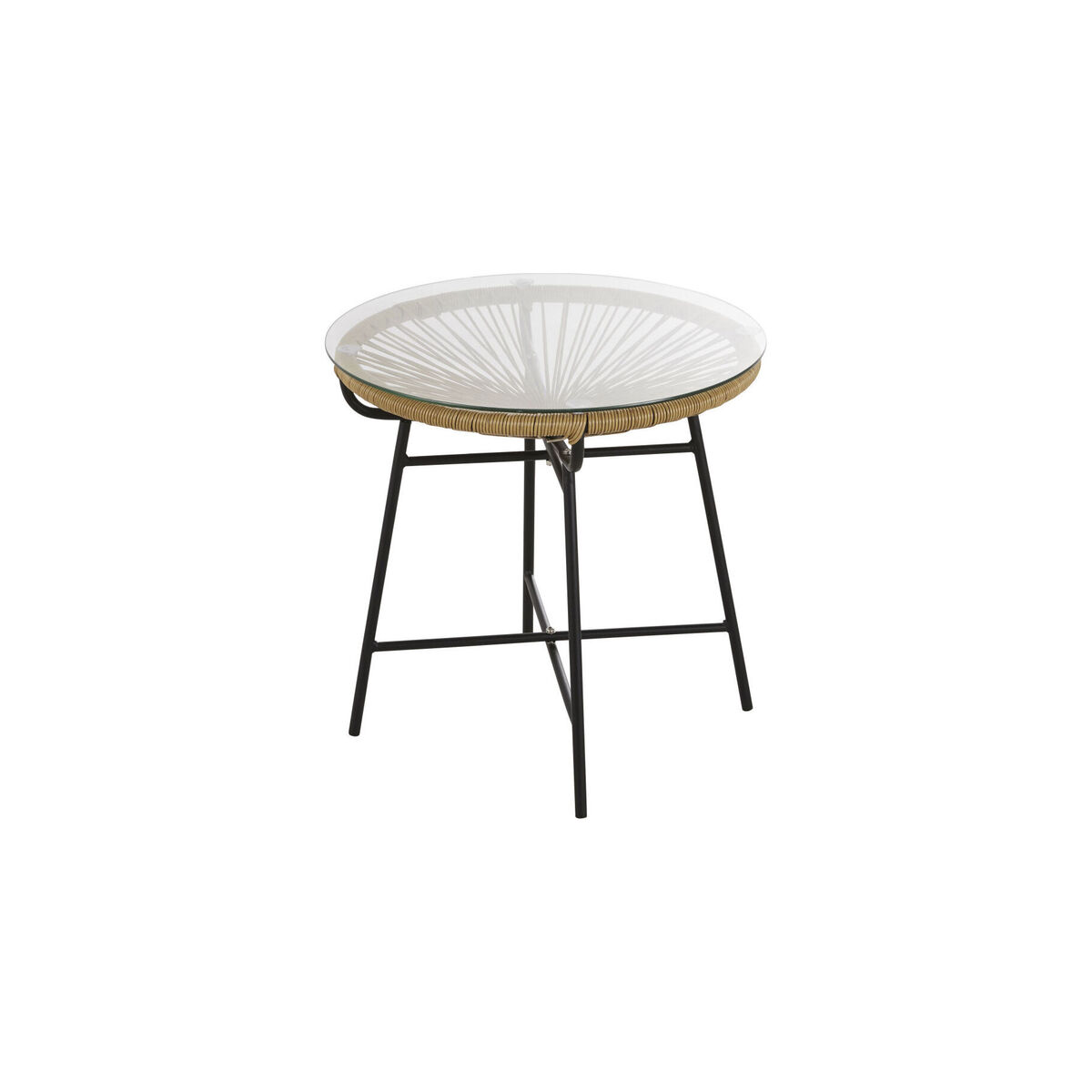 Garden coffee table in rattan-style resin and glass – image 1