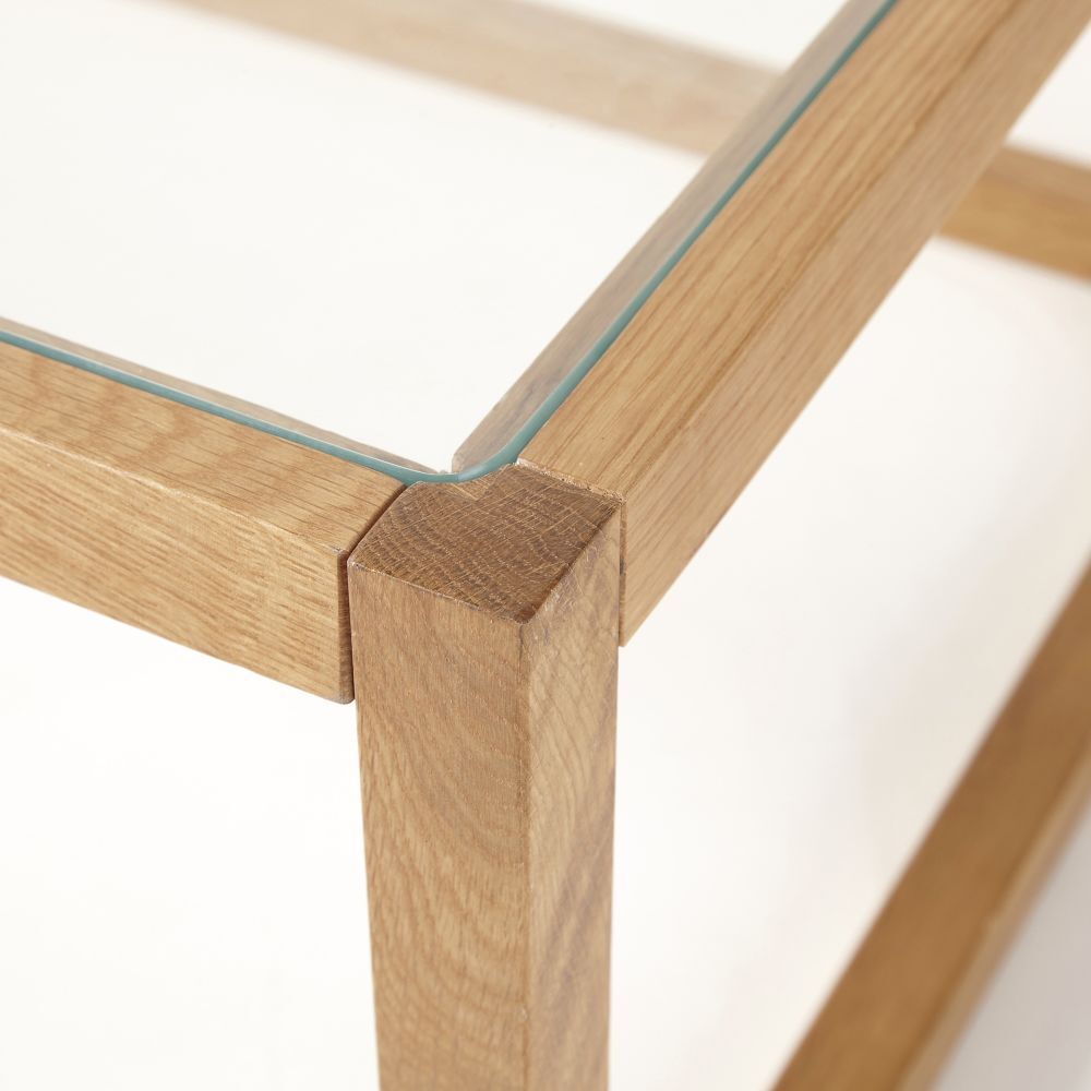 Glass and Solid Oak Coffee Table – image 3