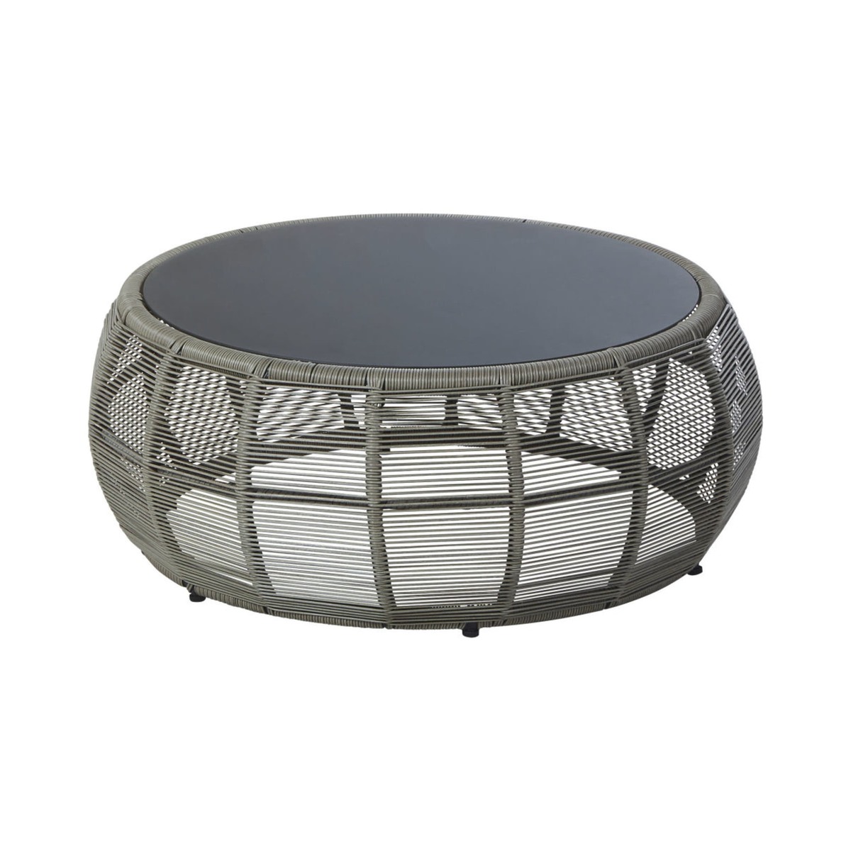 Round Resin Wicker and Grey Glass Garden Coffee Table Tamarin – image 1