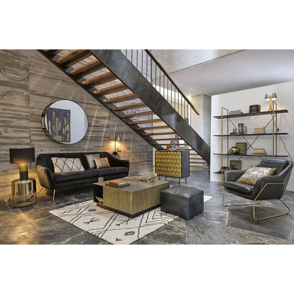 Black and Brass Corrugated Metal Coffee Table – image 3