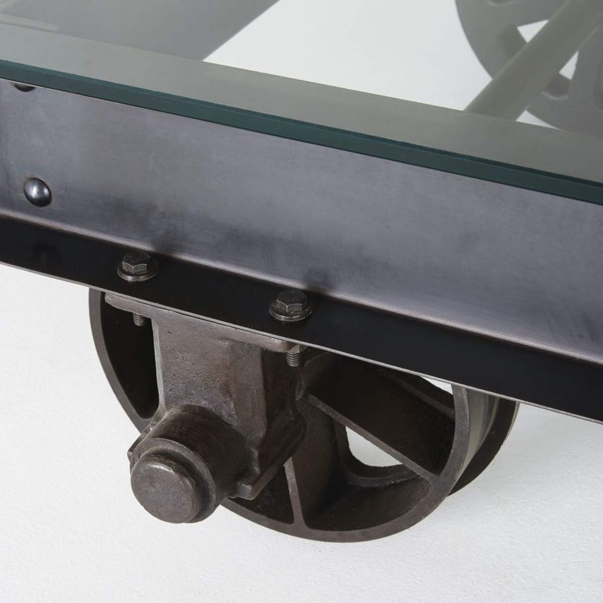 Tempered Glass and Metal Industrial Wheeled Coffee Table Gibson – image 3