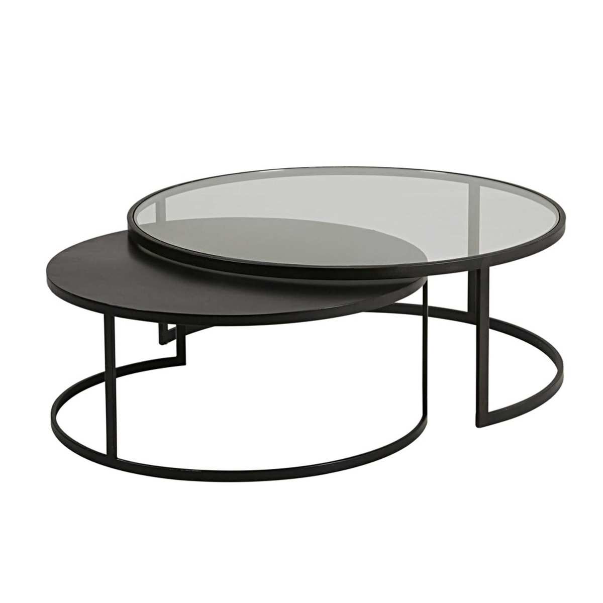 Set of 2 Tempered Glass and Black Metal Nest of Tables Eclipse – image 2