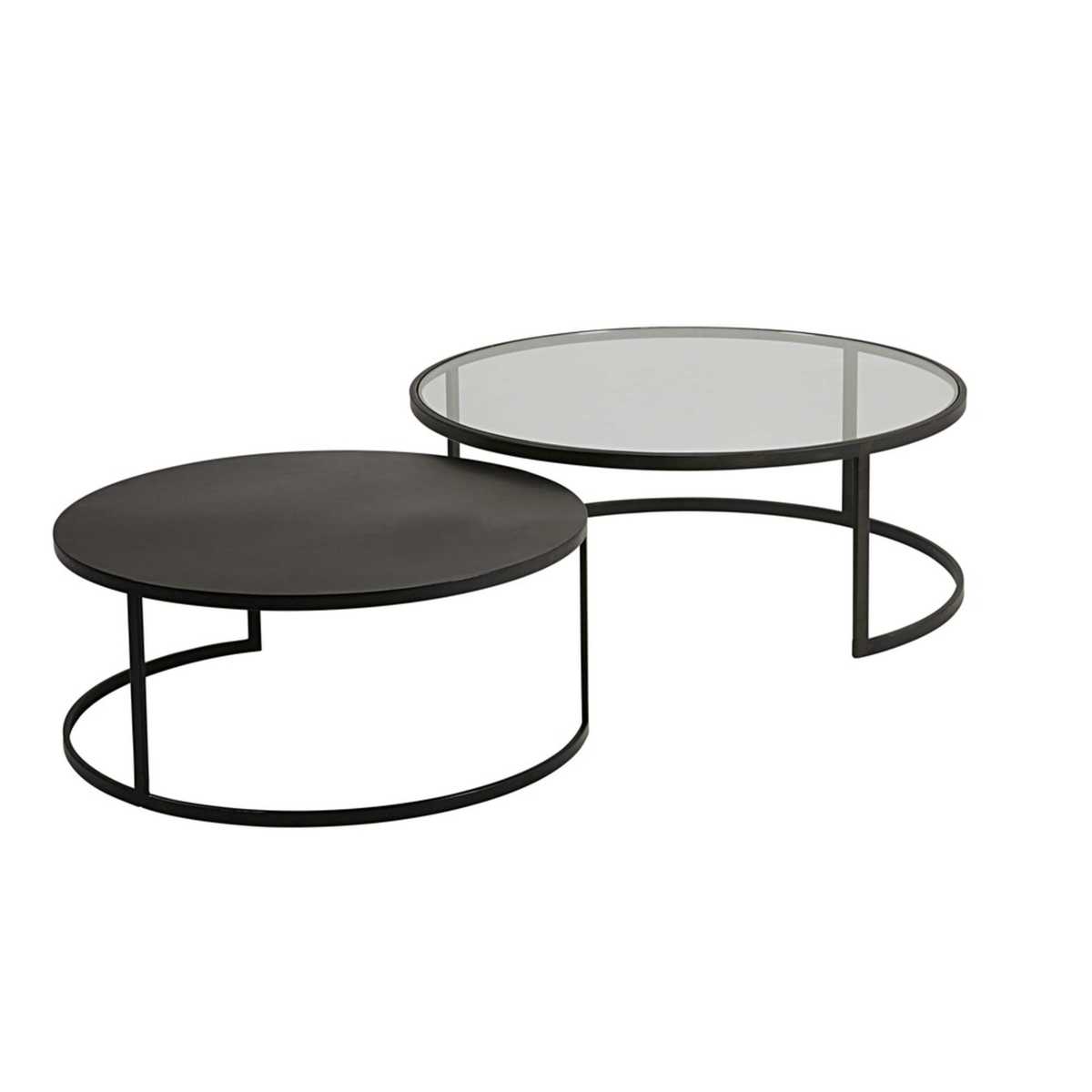 Set of 2 Tempered Glass and Black Metal Nest of Tables Eclipse – image 3