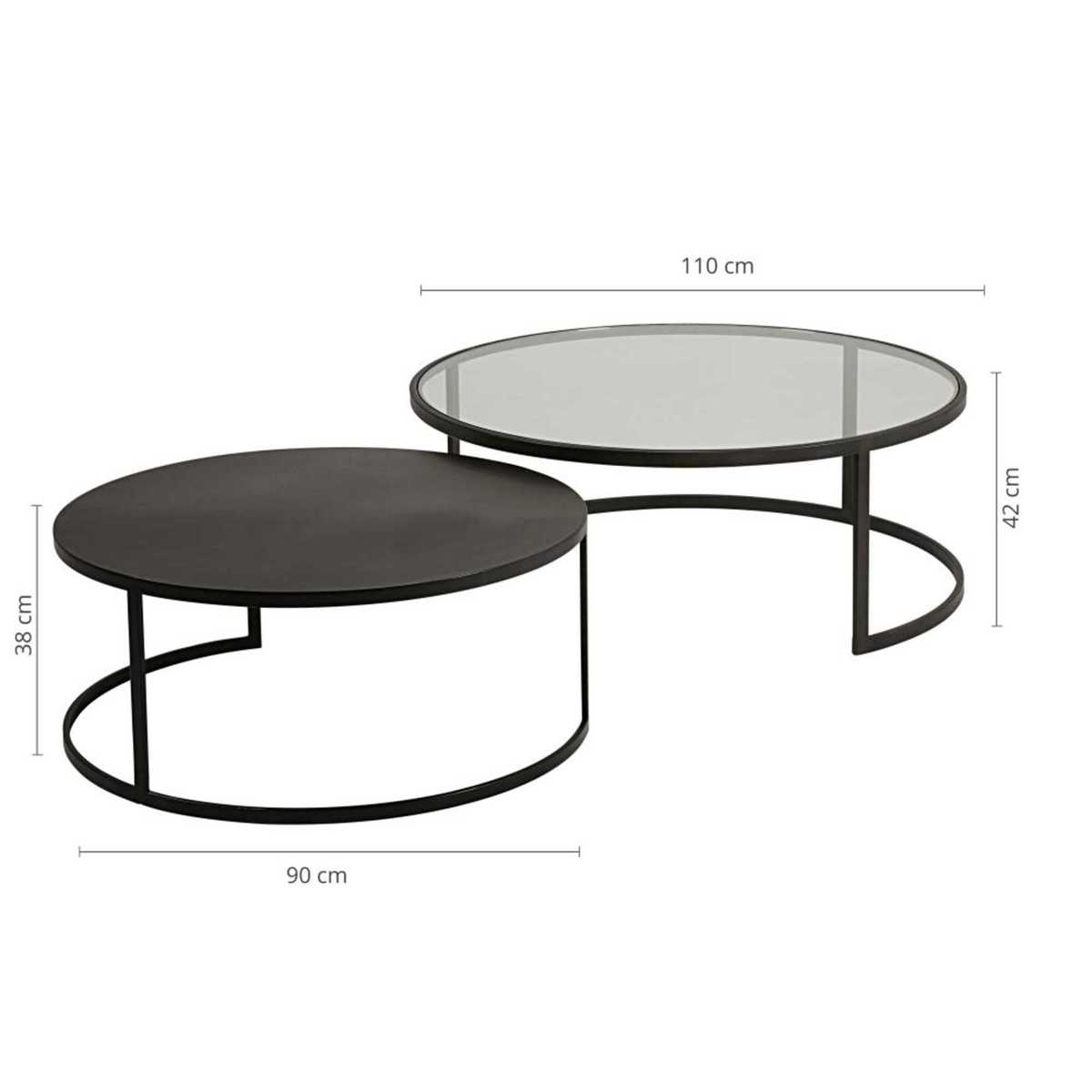 Set of 2 Tempered Glass and Black Metal Nest of Tables Eclipse – image 5
