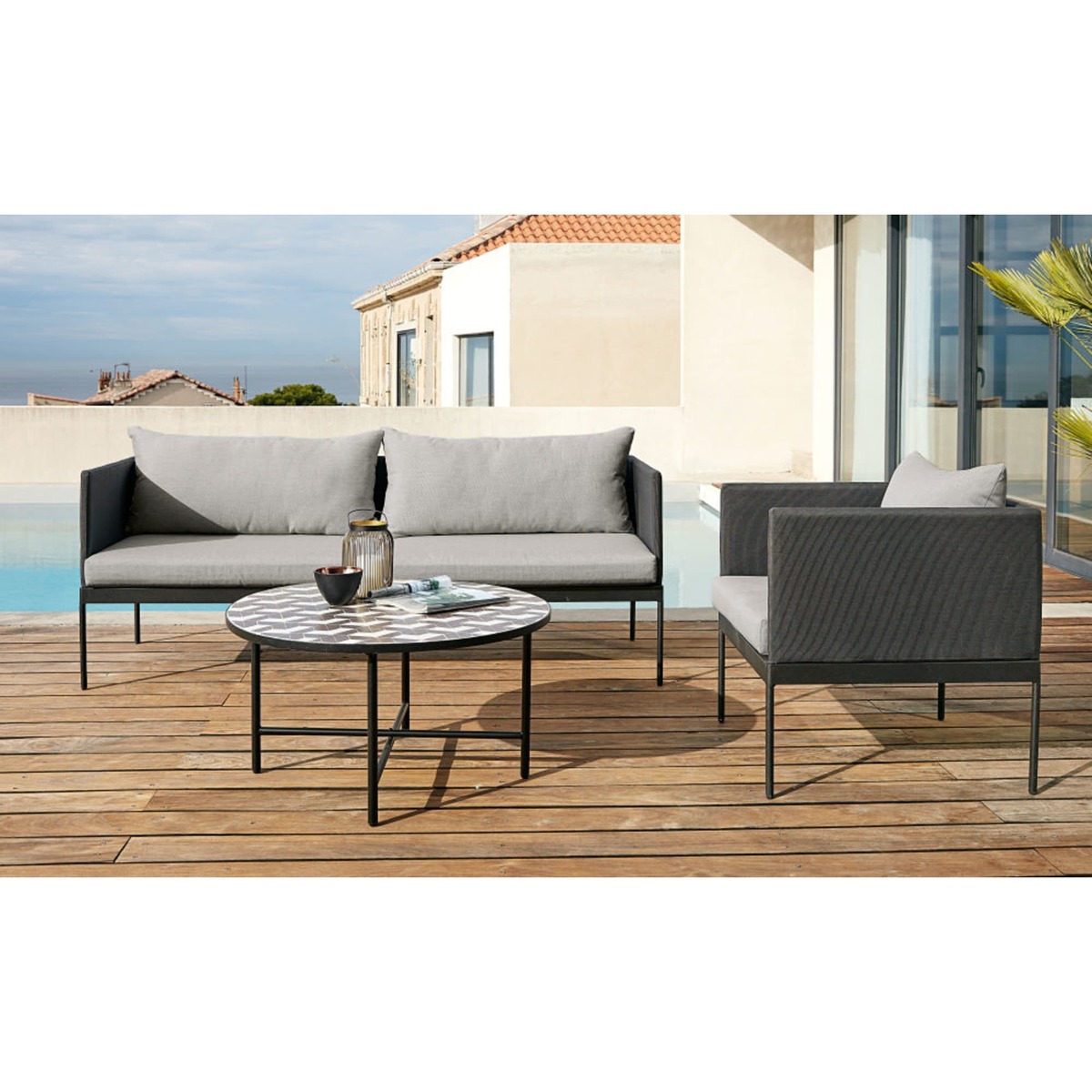 Round White and Grey Ceramic Garden Coffee Table Madagascar – image 6
