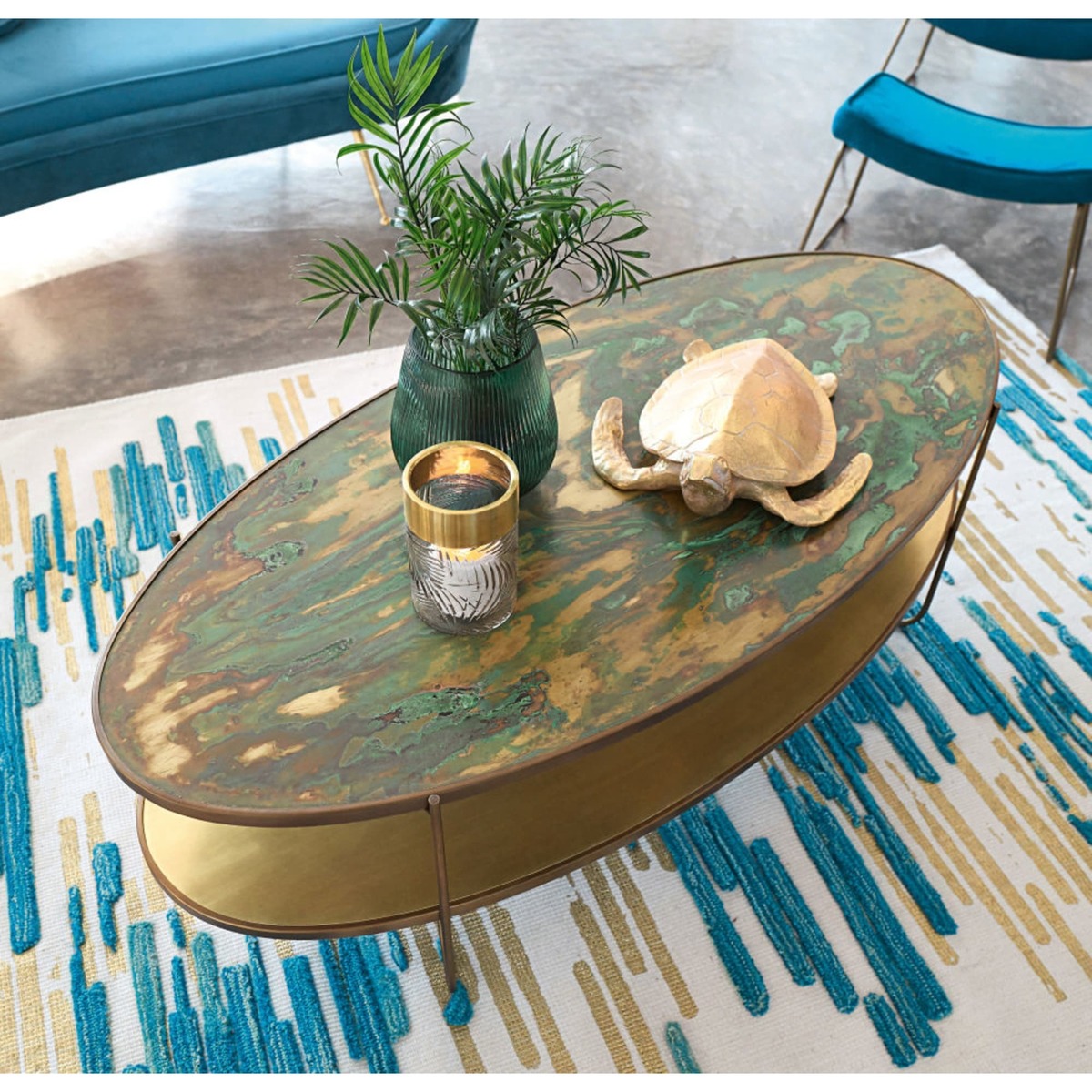 Oval Brass Coffee Table with Two Surfaces Zenith – image 7