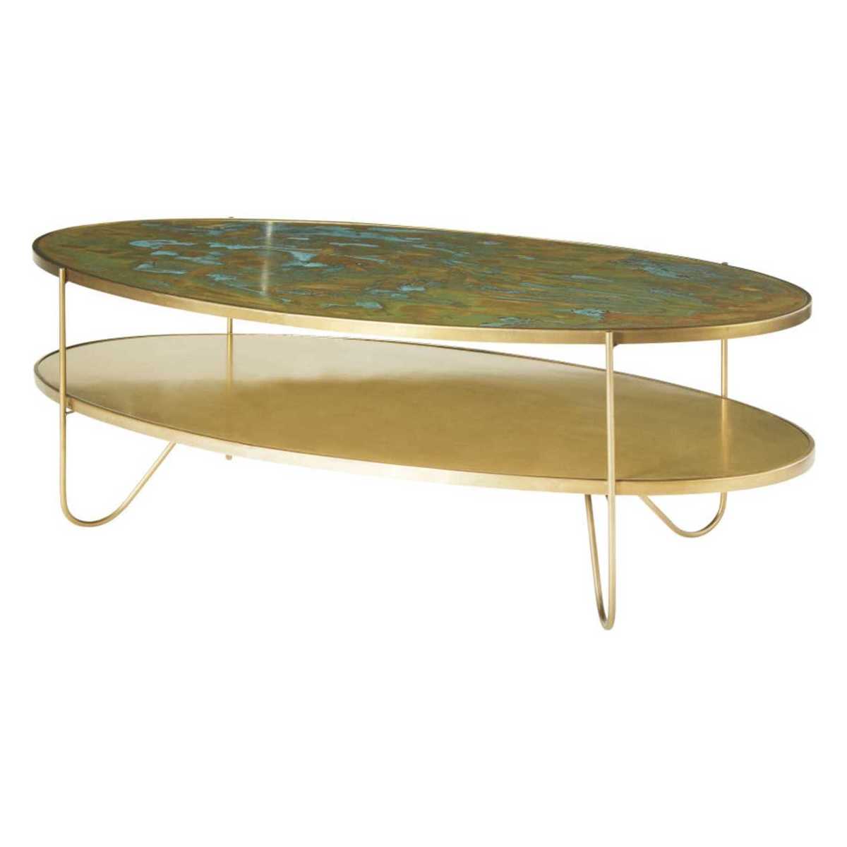 Oval Brass Coffee Table with Two Surfaces Zenith – image 1