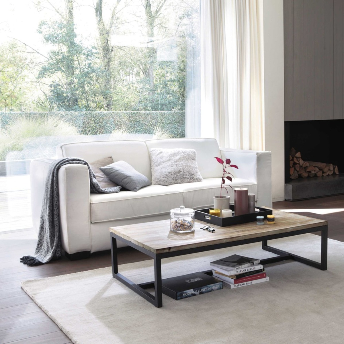 Solid Fir and Metal Industrial Coffee Table Long Island – image 2