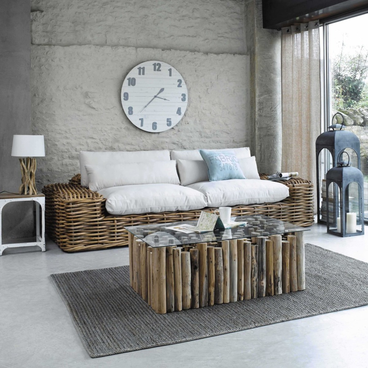 Glass and teak coffee table with distressed finish W 110cm Dune – image 7