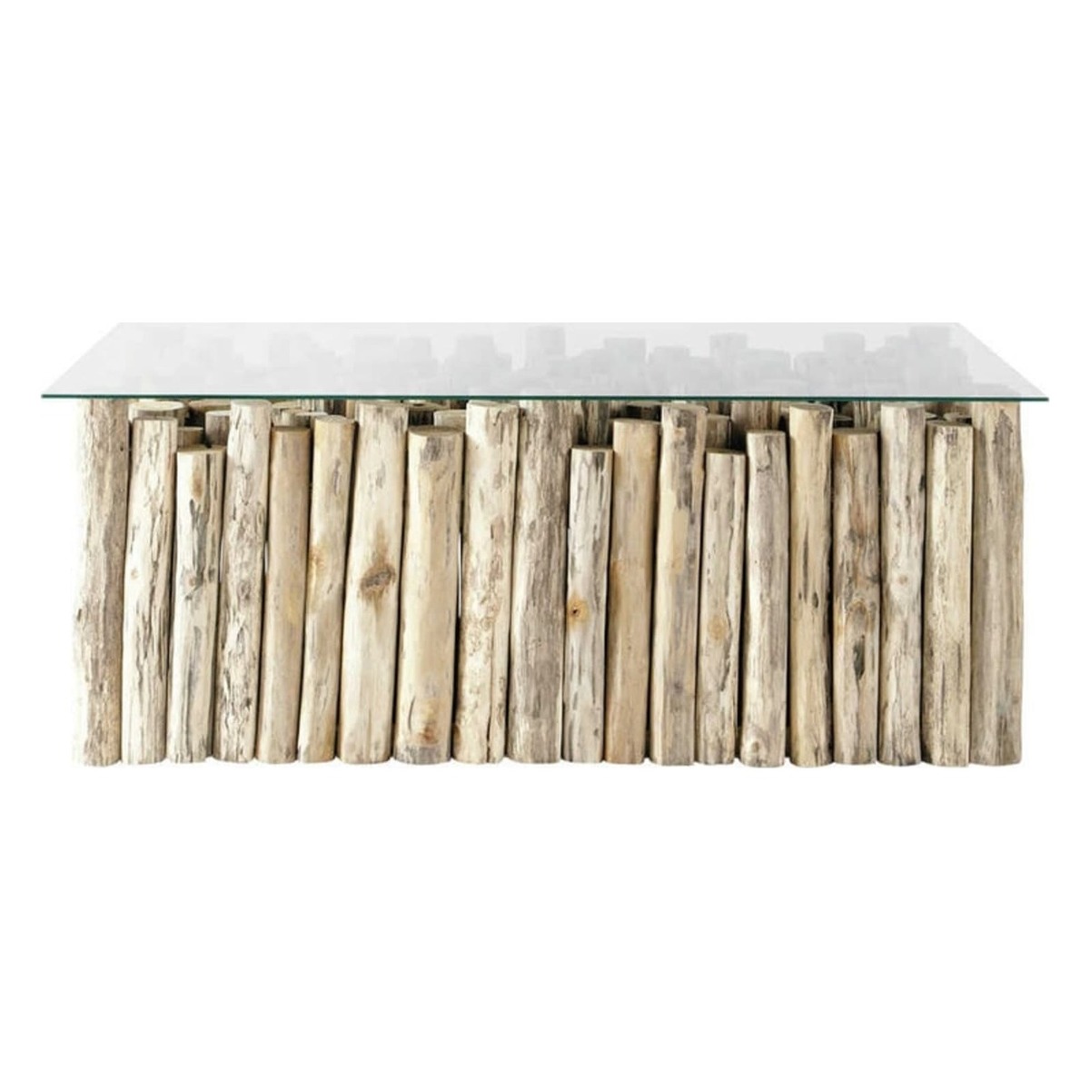 Glass and teak coffee table with distressed finish W 110cm Dune – image 1