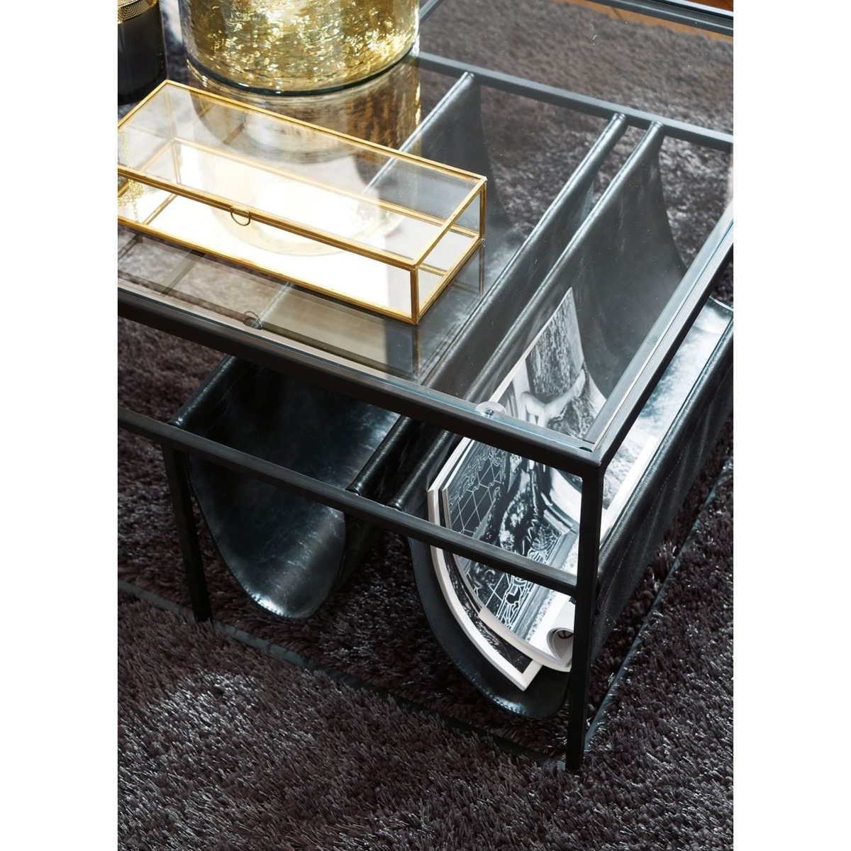 Black Metal and Glass Coffee Table Newspaper – image 6