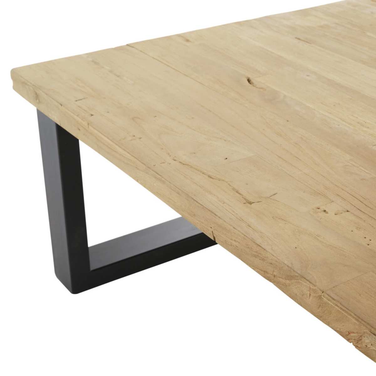 Black Metal and Recycled Solid Teak Garden Coffee Table Agana – image 4