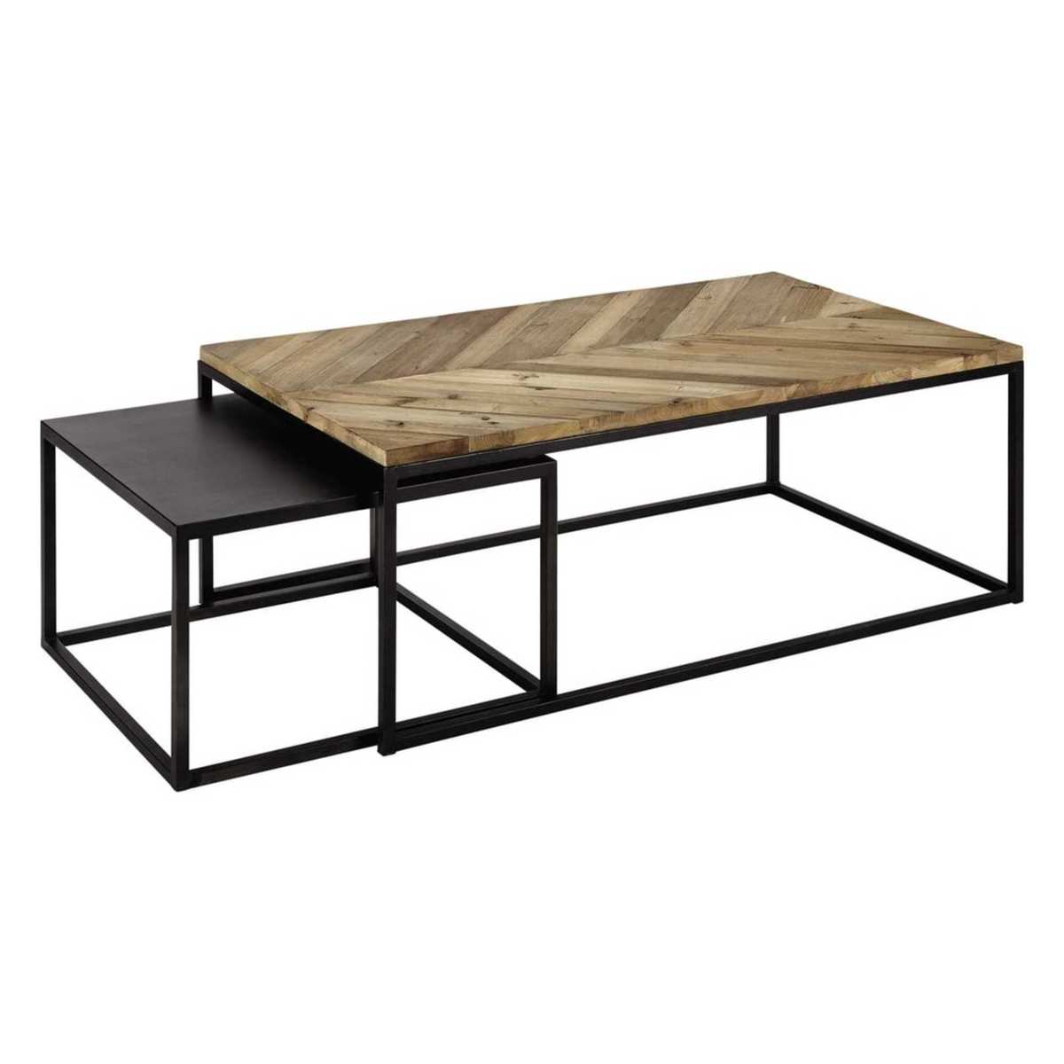 Metal and recycled wood nested tables Chevron – image 1