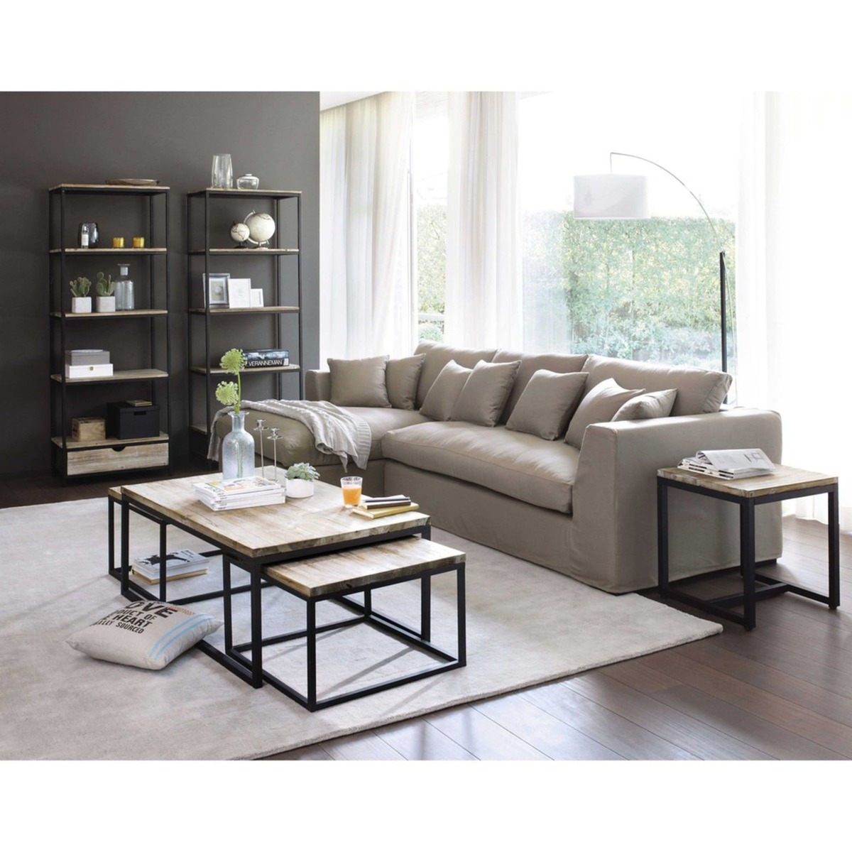 Nest of 3 Solid Fir and Metal Industrial Coffee Tables Long Island – image 2