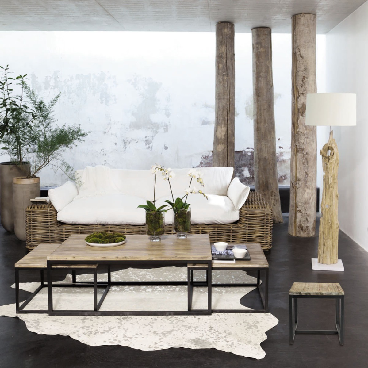 Nest of 3 Solid Fir and Metal Industrial Coffee Tables Long Island – image 3