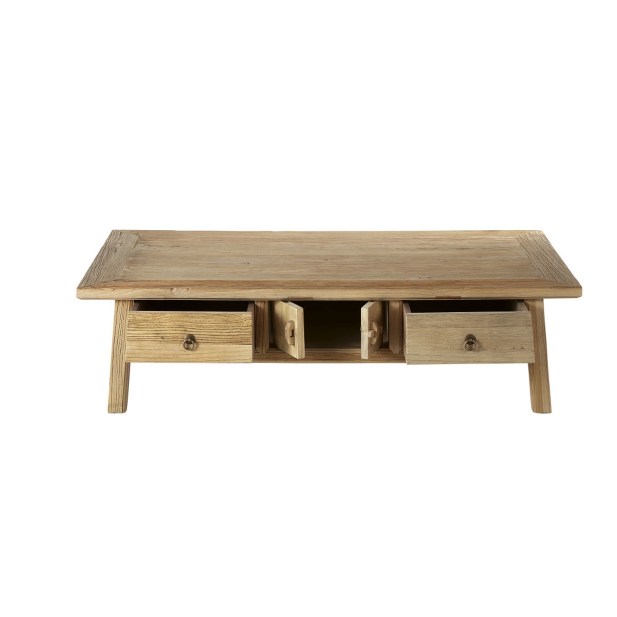 Recycled Elm Coffee Table with 2 Doors and 2 Drawers Yumi – image 3