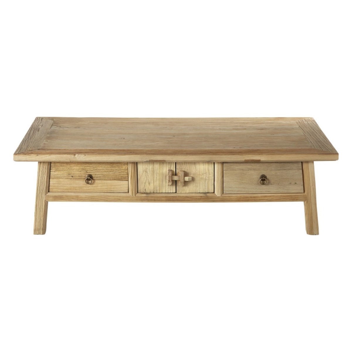 Recycled Elm Coffee Table with 2 Doors and 2 Drawers Yumi – image 1