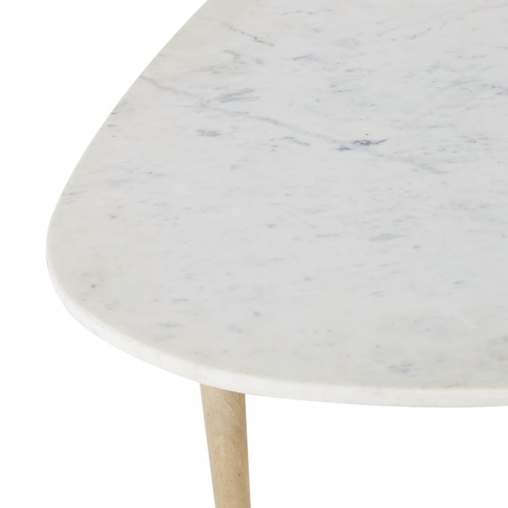 Ovoid coffee table in white marble and solid mango wood – image 3
