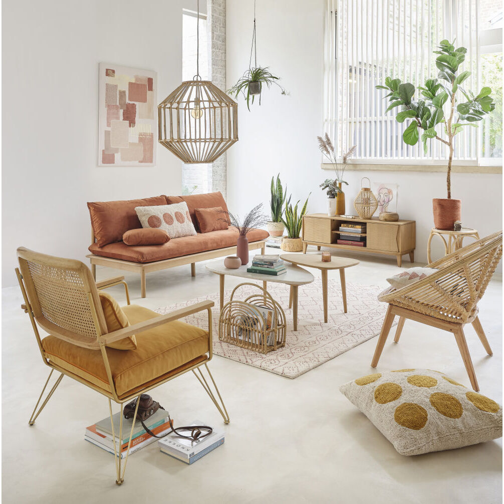 Ovoid coffee table in white marble and solid mango wood – image 4