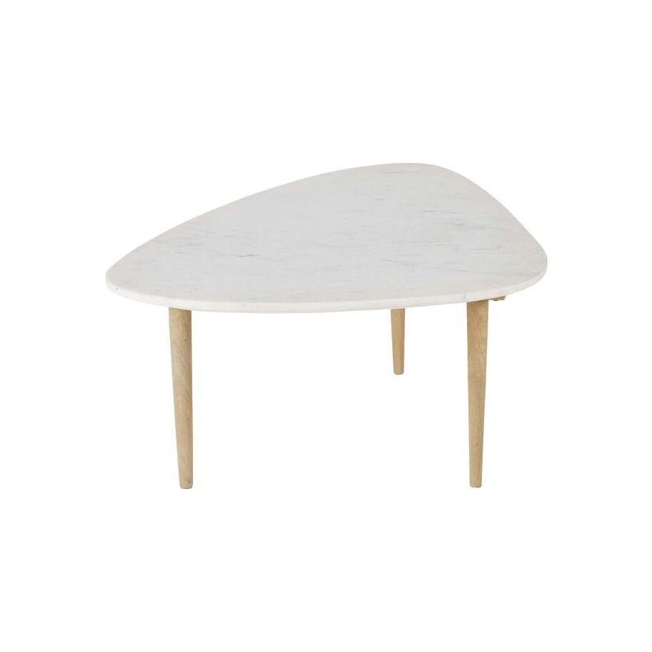Ovoid coffee table in white marble and solid mango wood – image 2