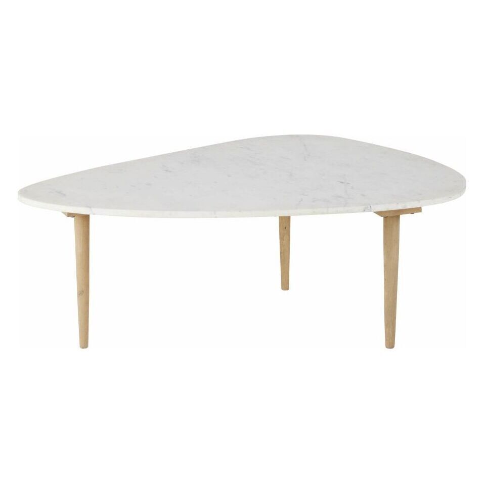 Ovoid coffee table in white marble and solid mango wood – image 1