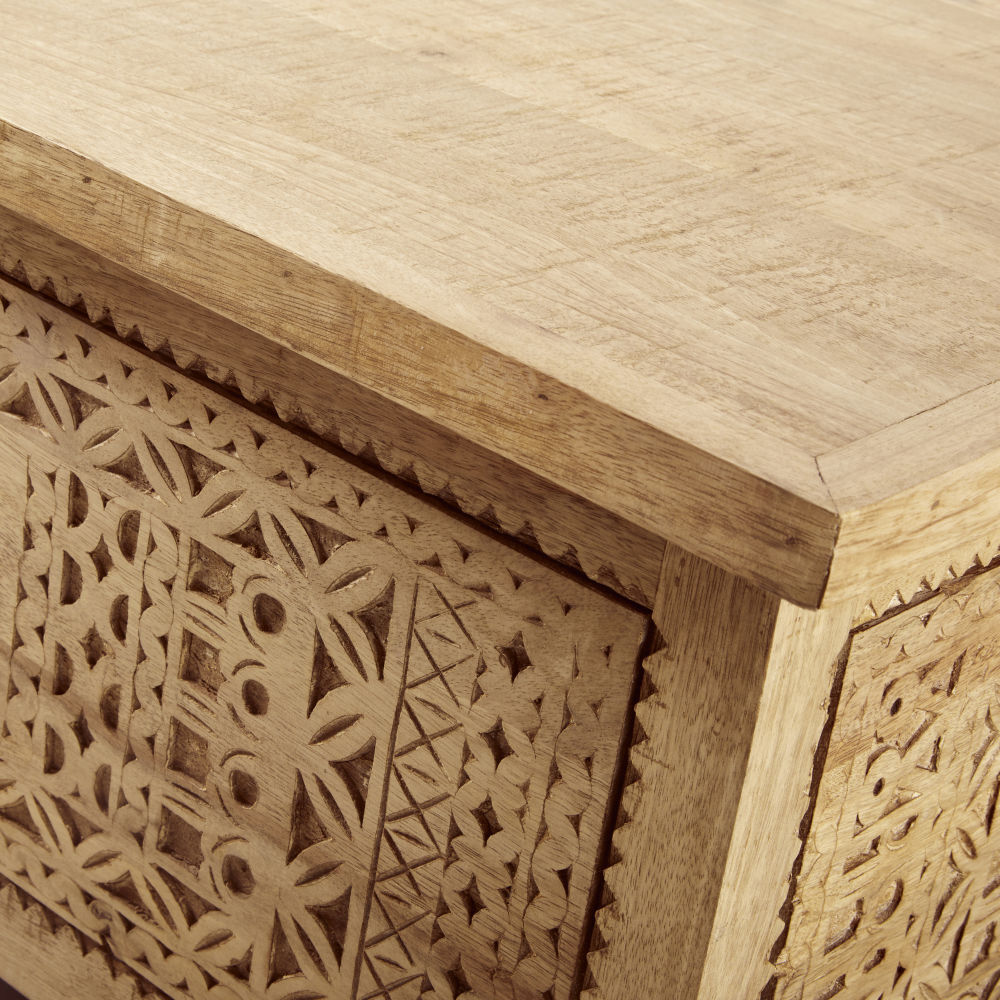 Carved coffee table with storage in solid mango wood – image 3