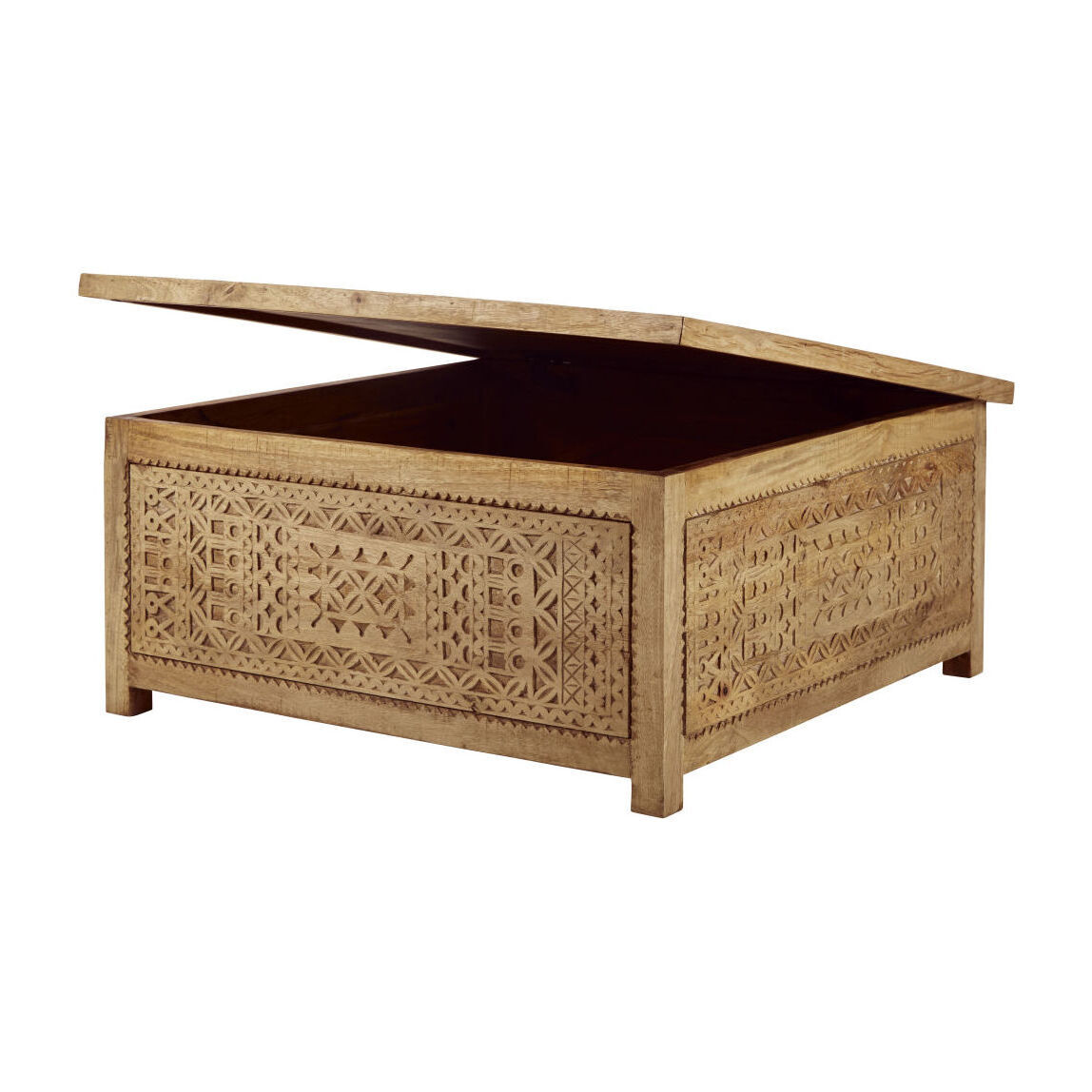 Carved coffee table with storage in solid mango wood – image 2