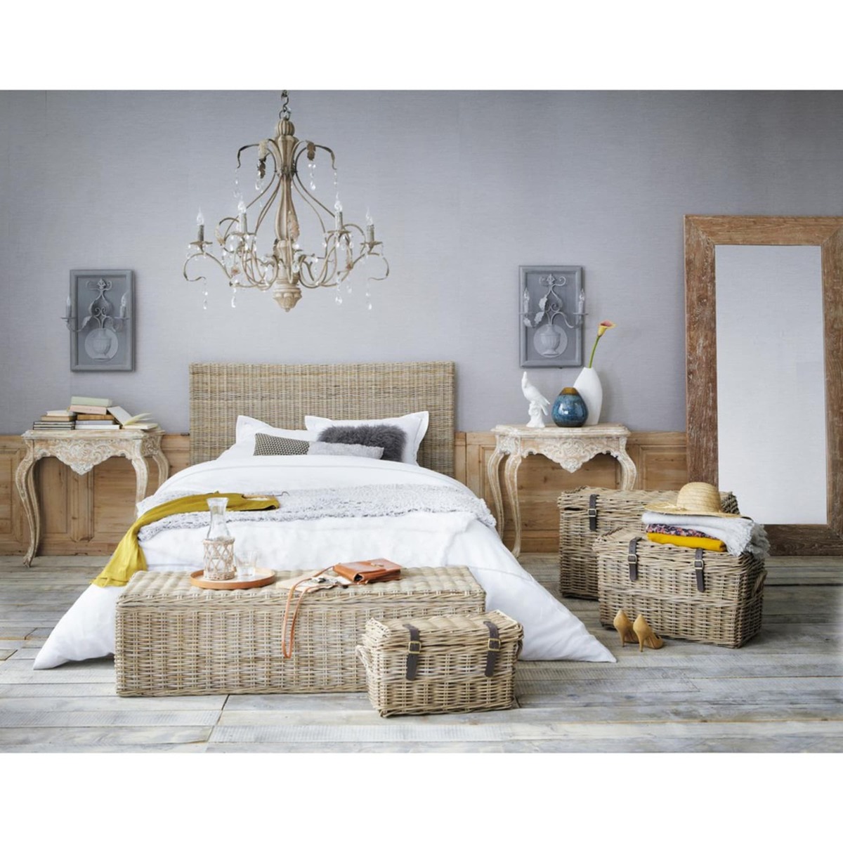 Whitewashed mango wood console table in distressed finish W 86cm Neuilly – image 7