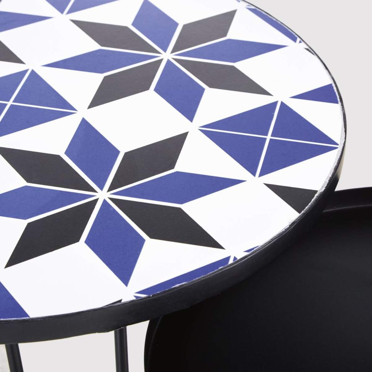 Patterned Tile and Black Metal Garden Coffee Tables (x2) Carioca – image 2