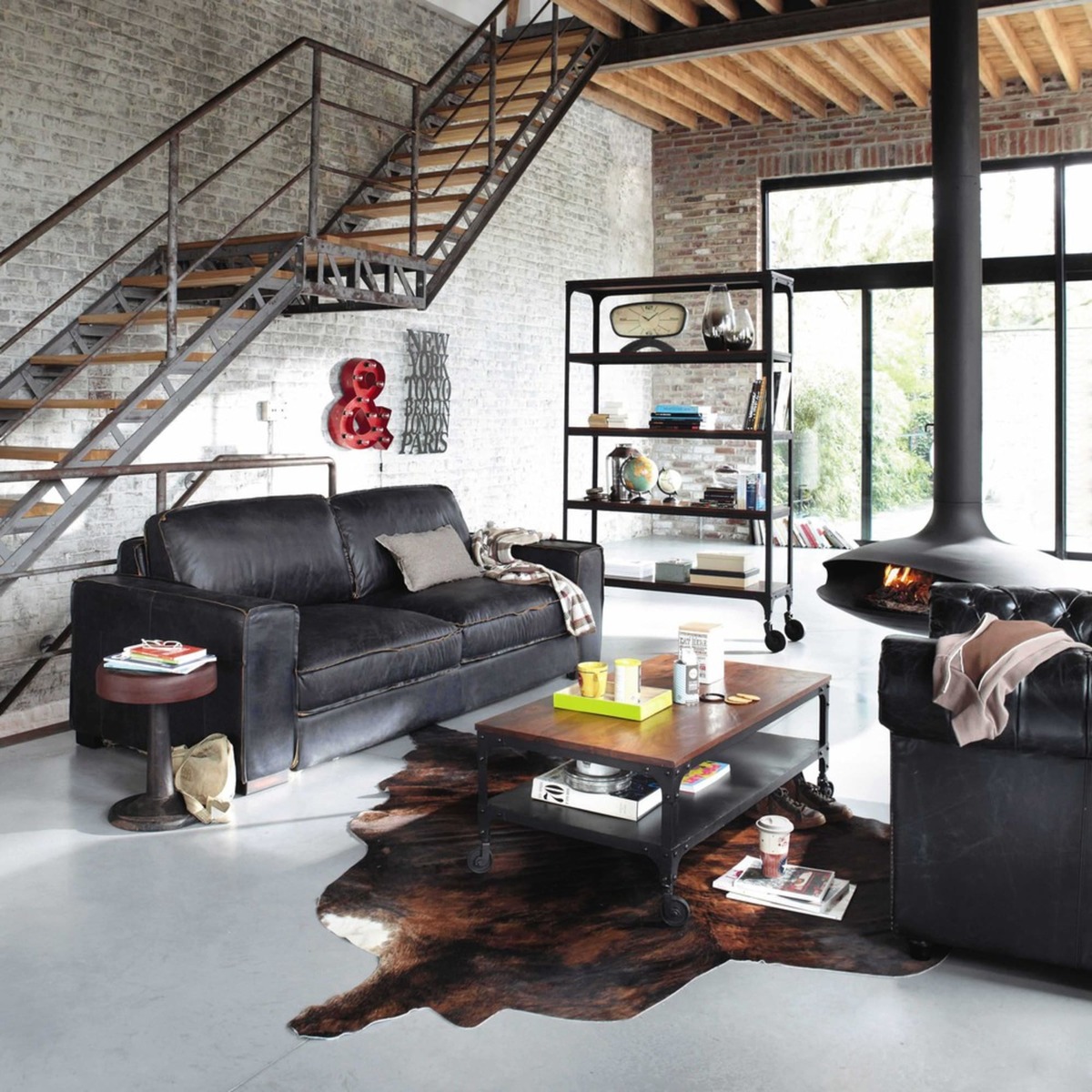 Solid Sheesham and Metal Coffee Table on Castors W 110cm Industry – image 2