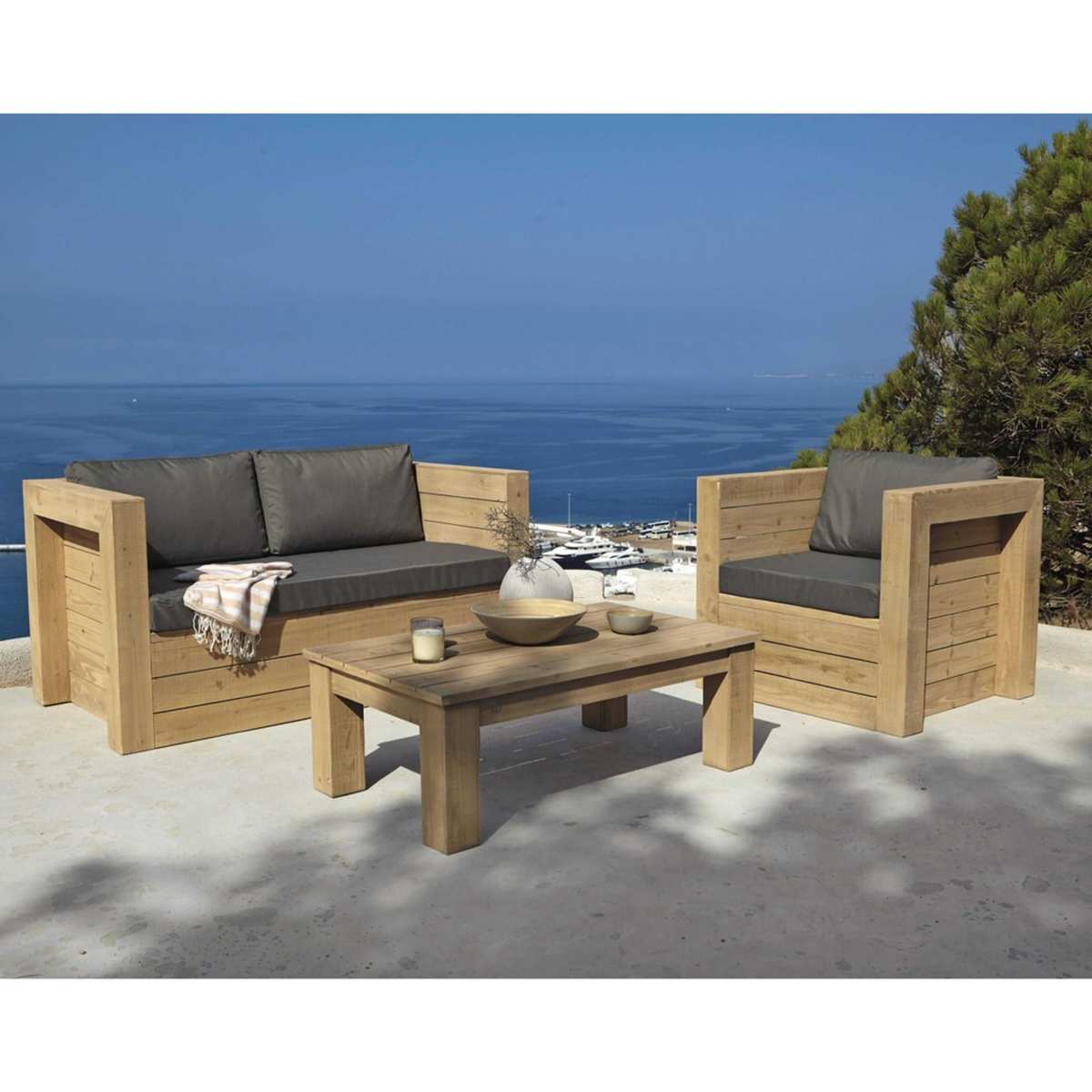 Wooden garden coffee table W 100cm Bréhat – image 3