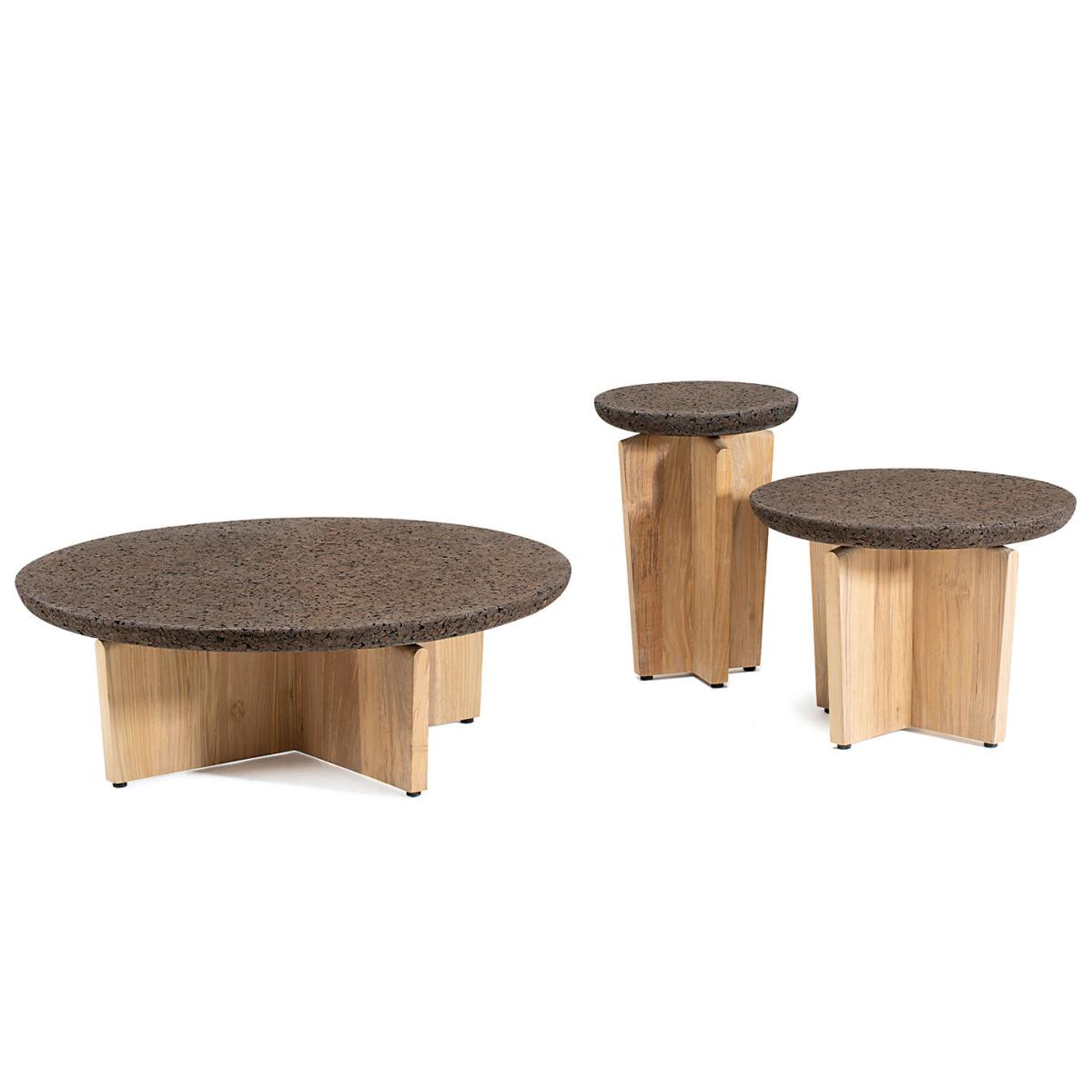 Cross Coffee table cork brown natural wood cork & wood / Ø 60 x H 43 cm - Ethimo – image 2