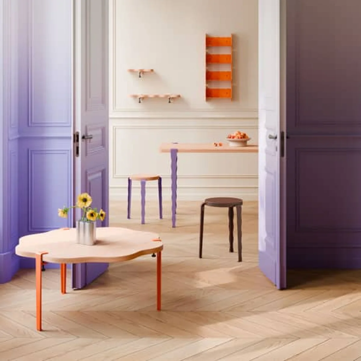 Base, legs metal orange With vise attachment by Uchronia / H 43 cm - To create a coffee table or Bench - TIPTOE – image 4