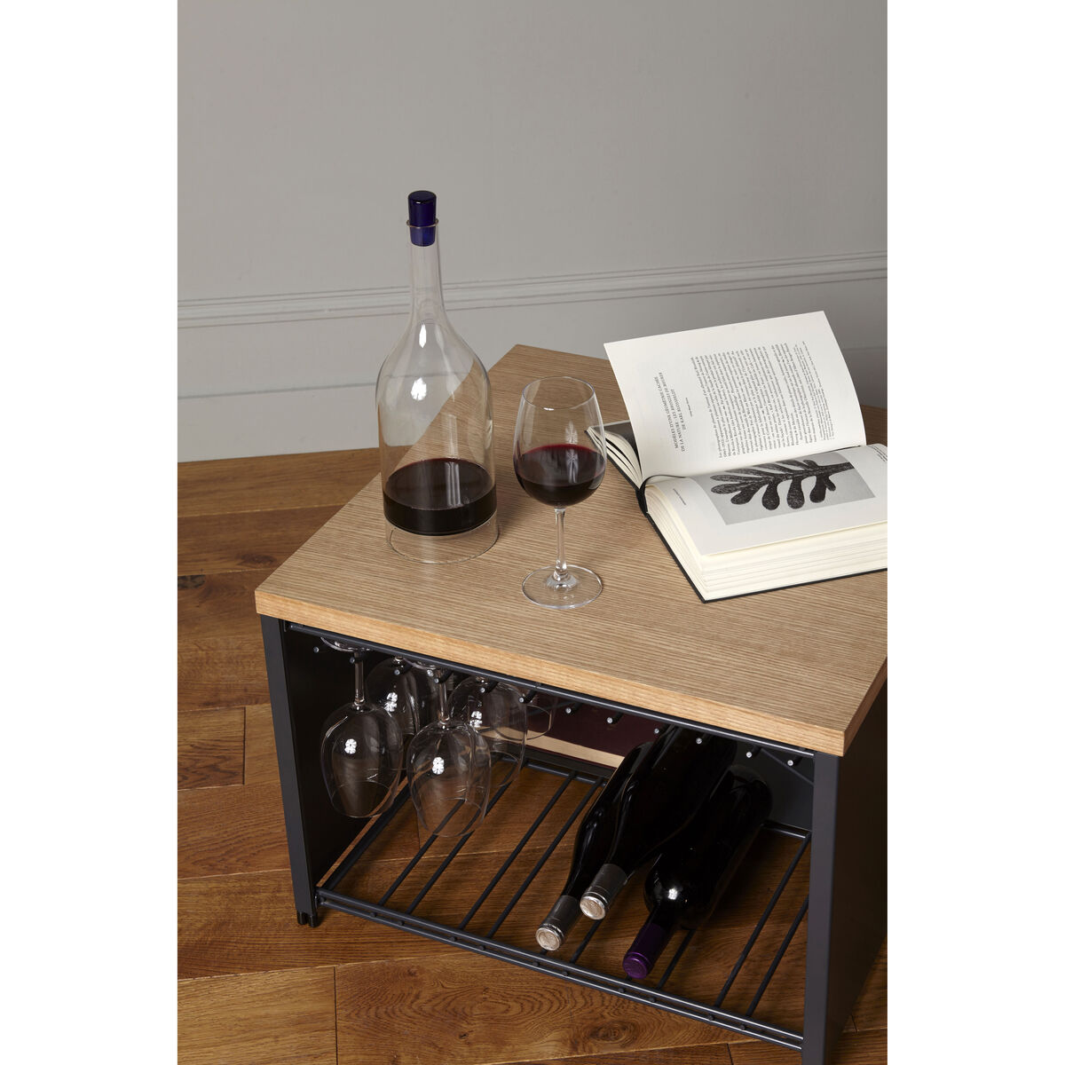 Small barCoffee table - Glass and bottle holder - 57 x 57 x 40 cm by L'Atelier du Vin Grey/Natural wood – image 3