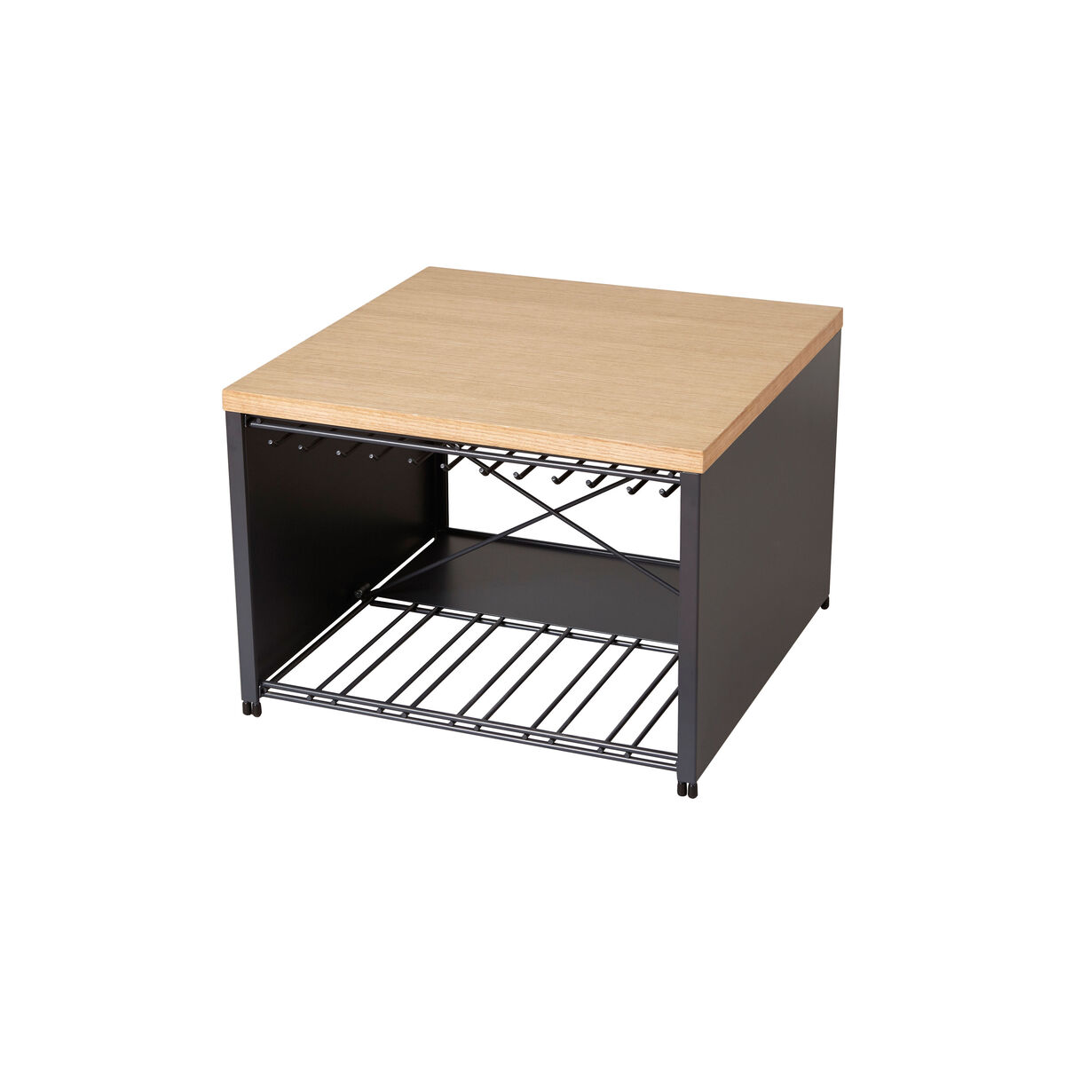 Small barCoffee table - Glass and bottle holder - 57 x 57 x 40 cm by L'Atelier du Vin Grey/Natural wood – image 1