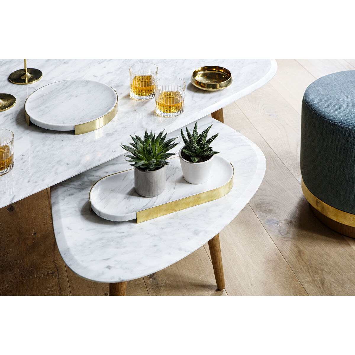 Small Coffee table - / Marble - 85 x 53 cm by RED Edition White/Natural wood – image 2
