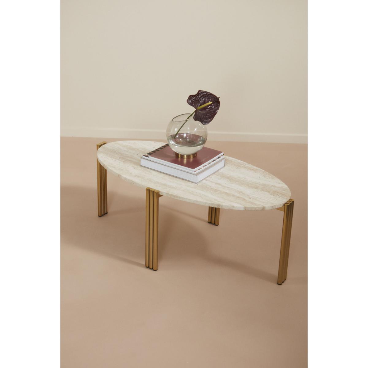 Tribus Coffee table - / Travertine - 92 x 47 cm by AYTM Gold/Beige – image 2
