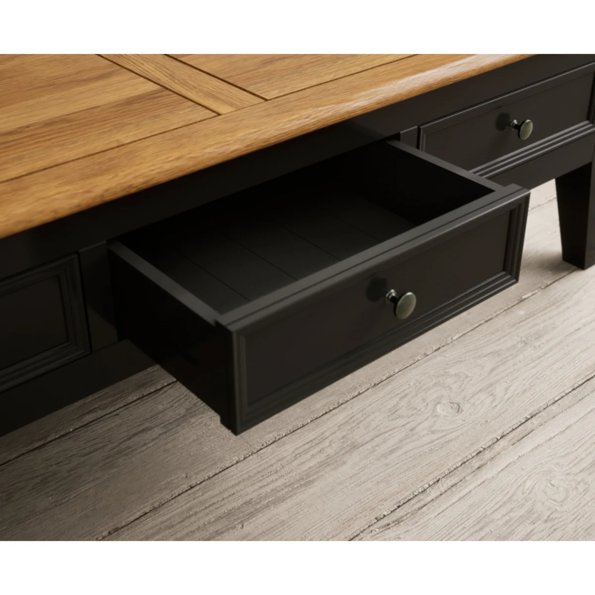 Charlton Oak and Black Painted Extra Large 6 Drawer Coffee Table – image 7