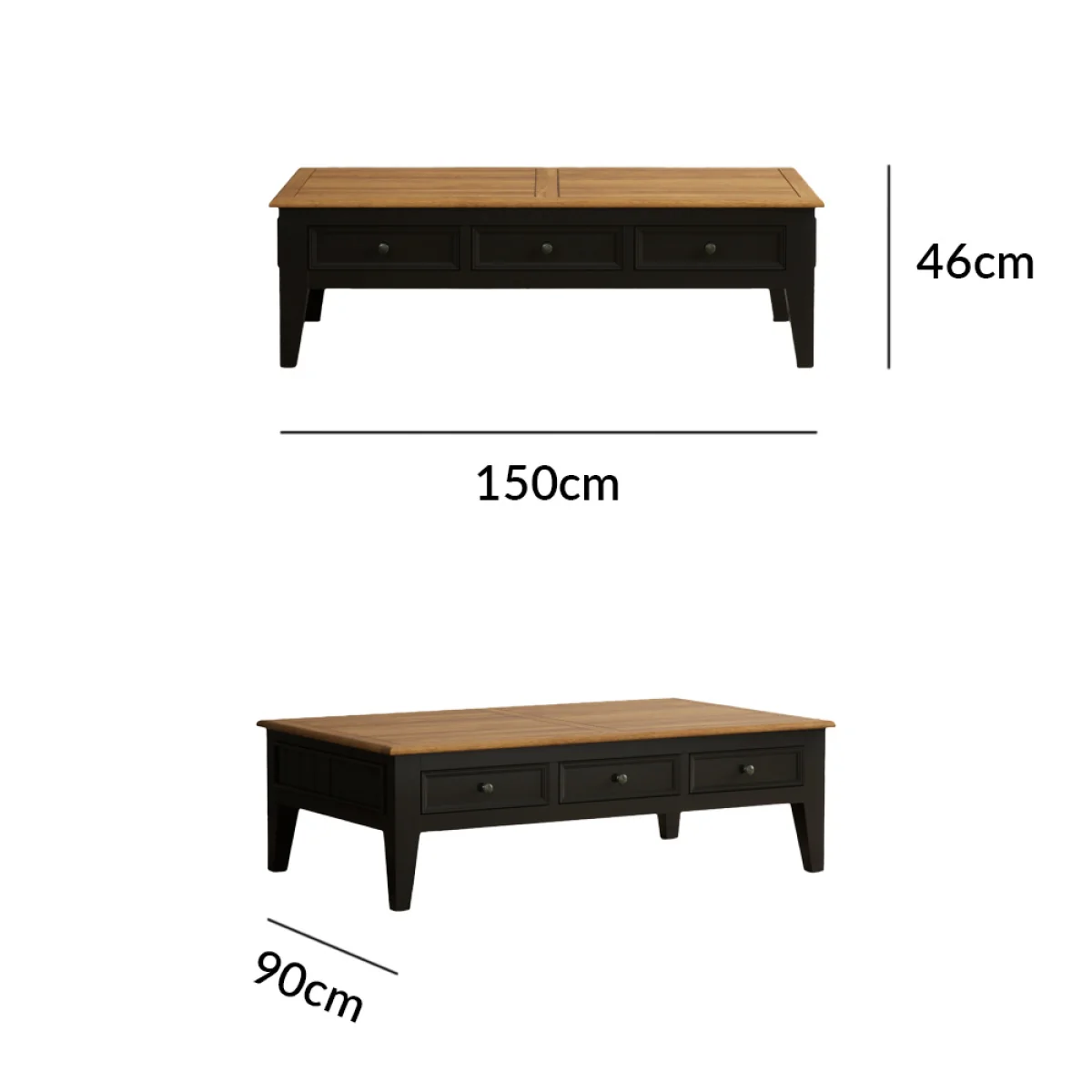 Charlton Oak and Black Painted Extra Large 6 Drawer Coffee Table – image 8